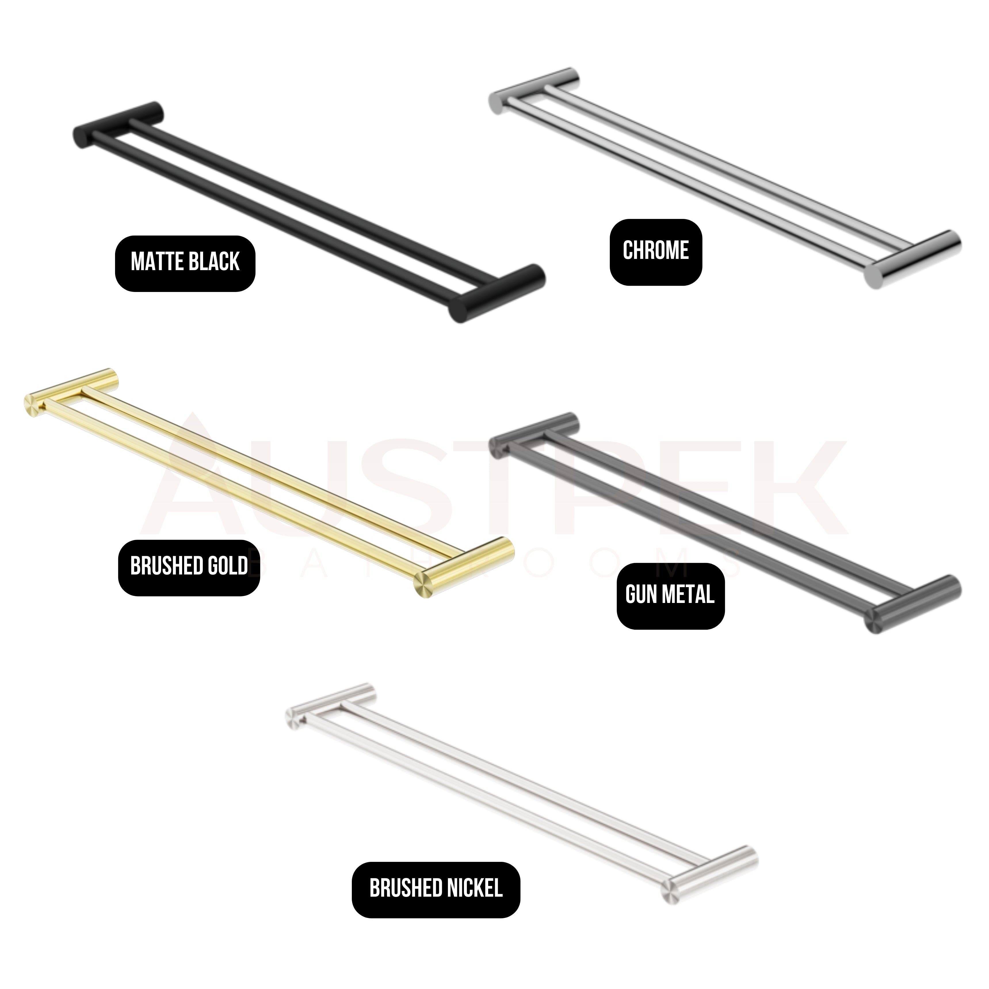 NERO MECCA DOUBLE NON-HEATED TOWEL RAIL BRUSHED GOLD (ALSO AVAILABLE IN 600MM AND 800MM)