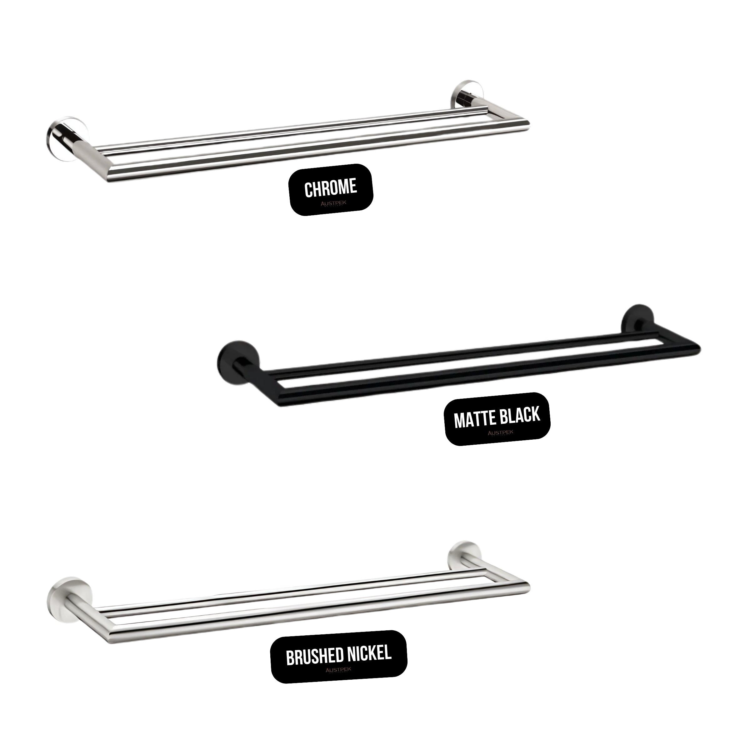 NERO DOLCE DOUBLE TOWEL RAIL BRUSHED NICKEL 700MM