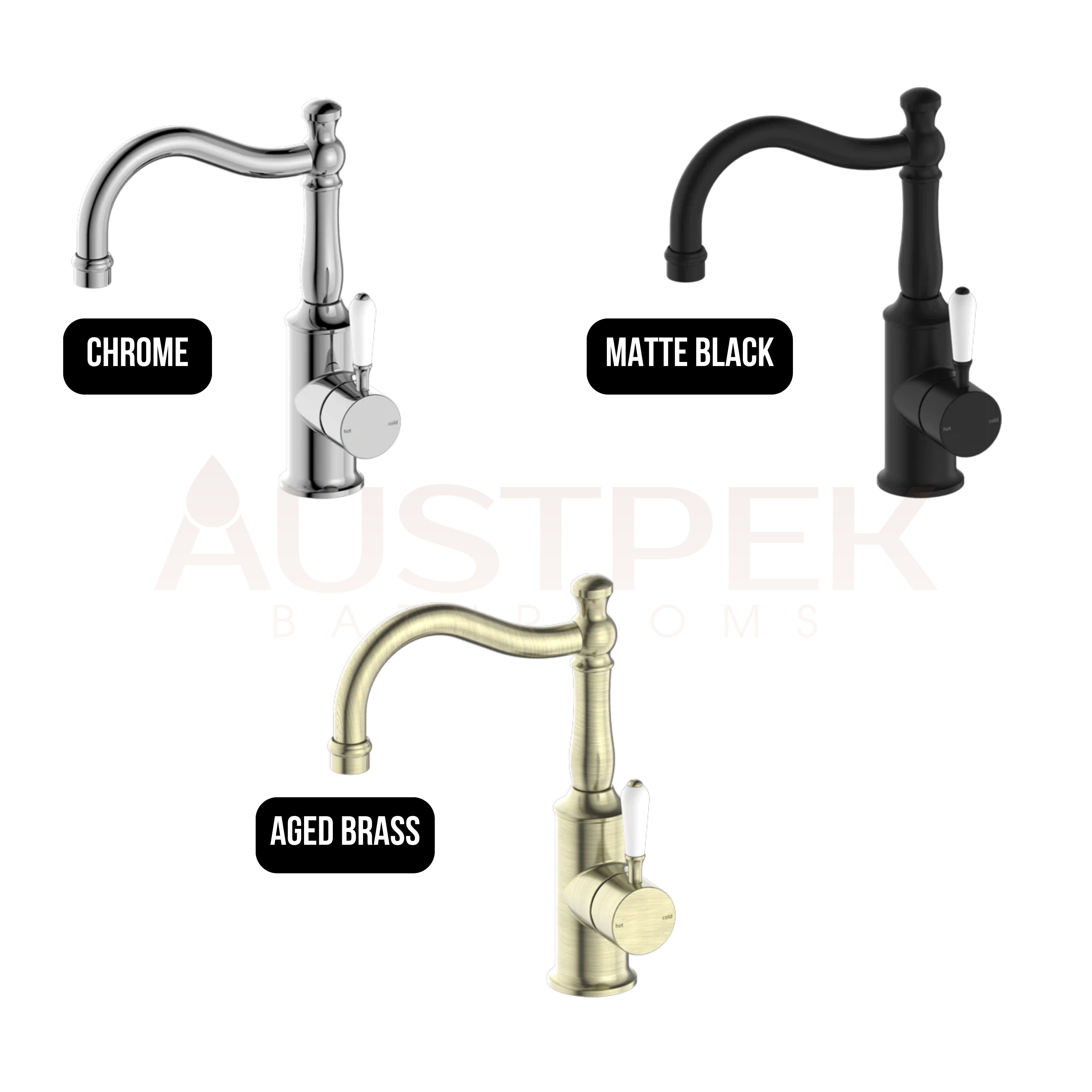 NERO YORK BASIN MIXER WITH WHITE PORCELAIN LEVER 265MM AGED BRASS