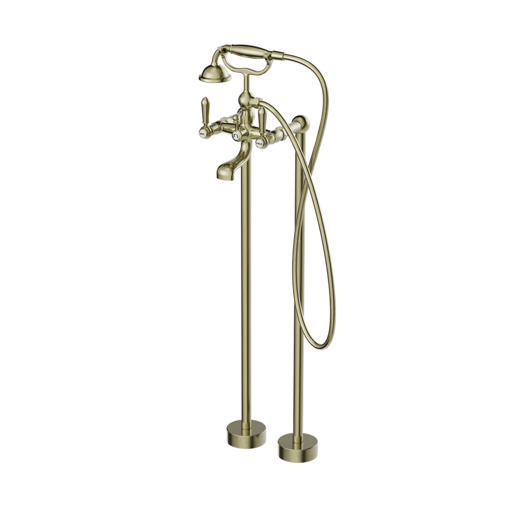 NERO YORK FREESTANDING BATH SET WITH METAL HAND SHOWER AGED BRASS