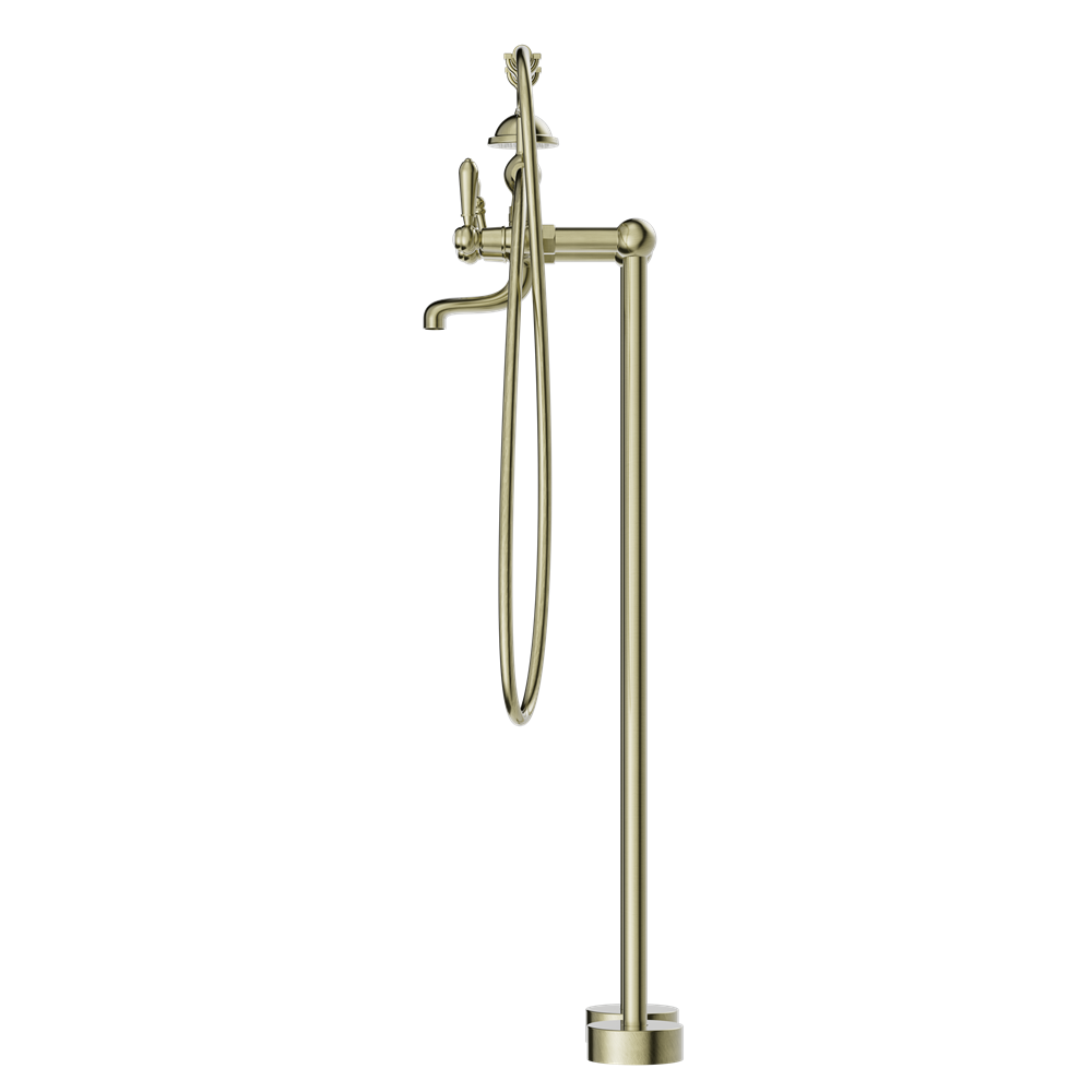 NERO YORK FREESTANDING BATH SET WITH METAL HAND SHOWER AGED BRASS