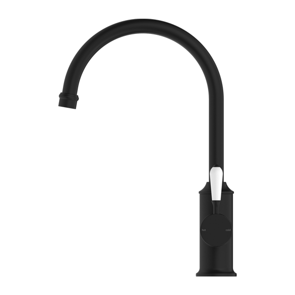 NERO YORK KITCHEN MIXER WITH WHITE PORCELAIN LEVER 347MM MATTE BLACK