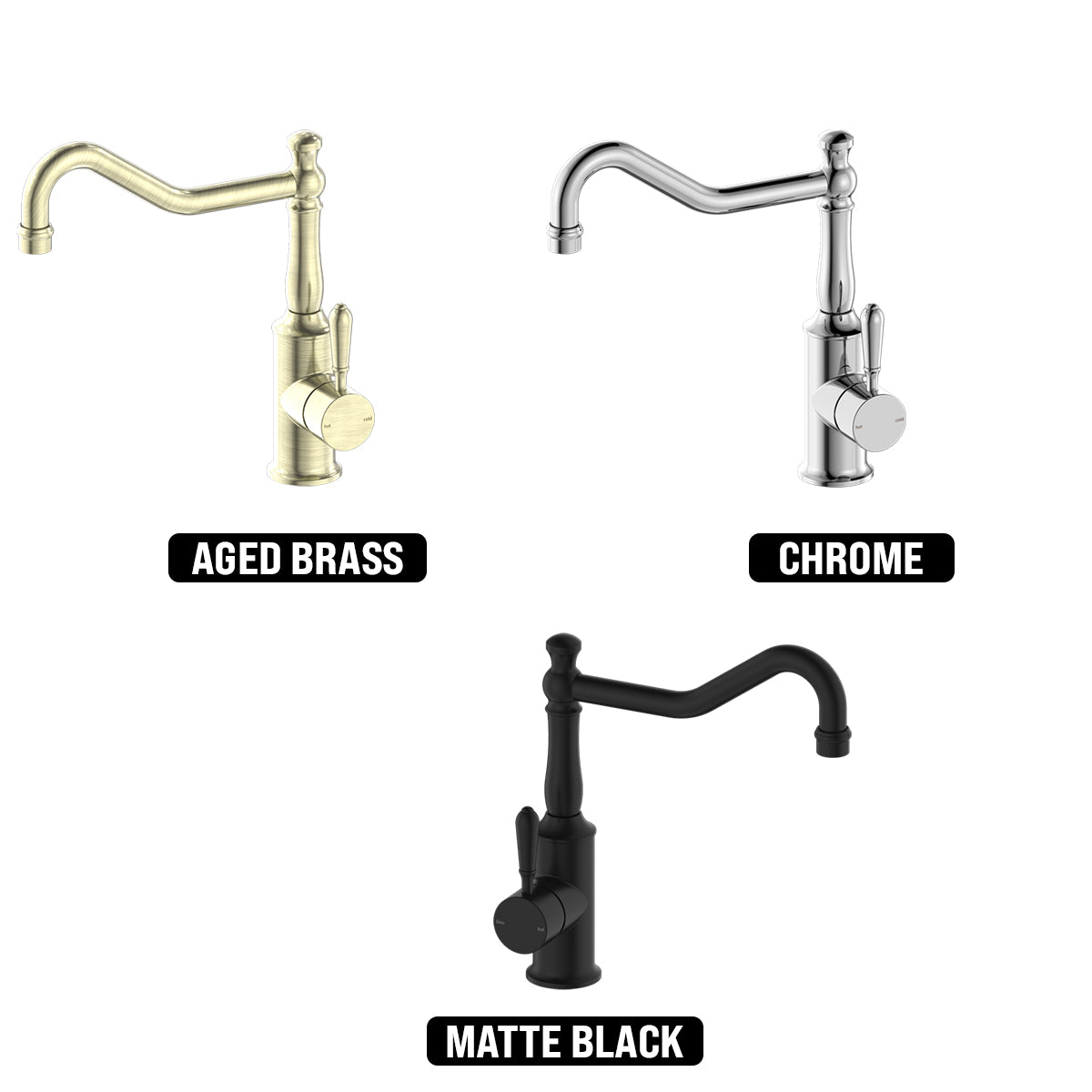 NERO YORK KITCHEN MIXER WITH METAL LEVER 265MM AGED BRASS