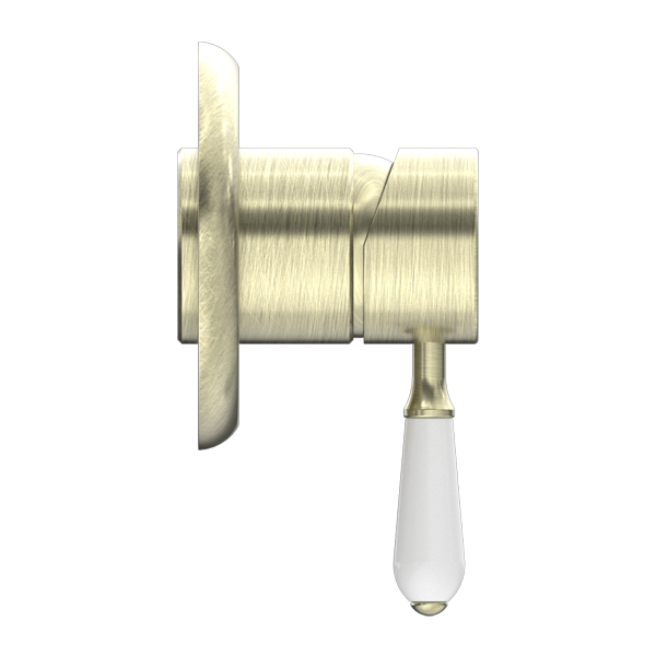 NERO YORK SHOWER MIXER WITH WHITE PORCELAIN LEVER 100MM AGED BRASS