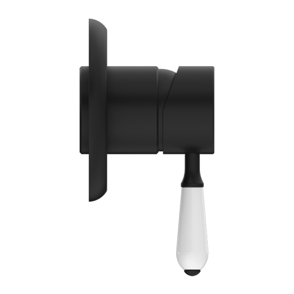 NERO YORK SHOWER MIXER WITH WHITE PORCELAIN LEVER 100MM MATTE BLACK