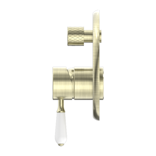 NERO YORK SHOWER MIXER DIVERTER WITH WHITE PORCELAIN LEVER 160MM AGED BRASS