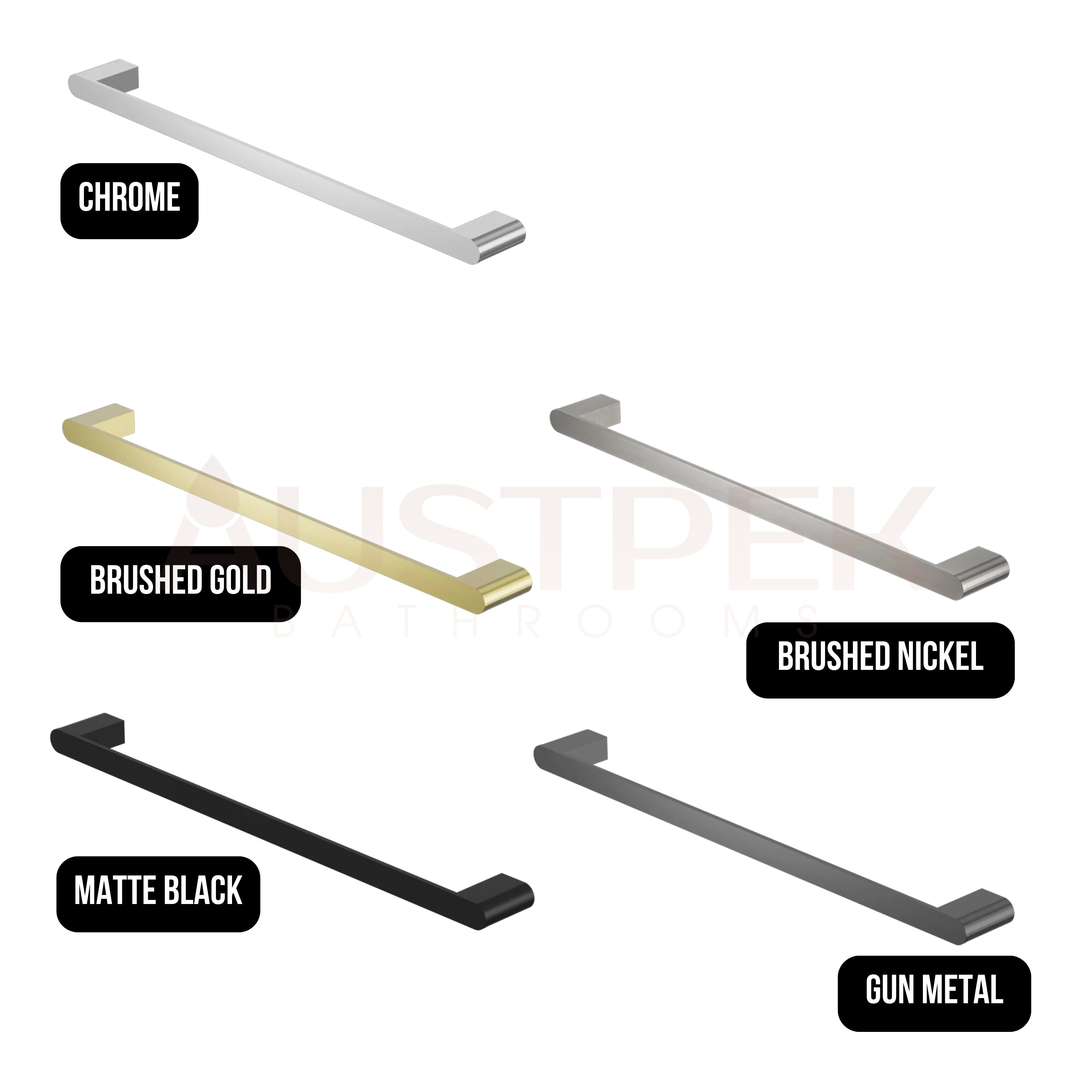 NERO BIANCA NON-HEATED SINGLE TOWEL RAIL BRUSHED GOLD (AVAILABLE IN 600MM AND 800MM)