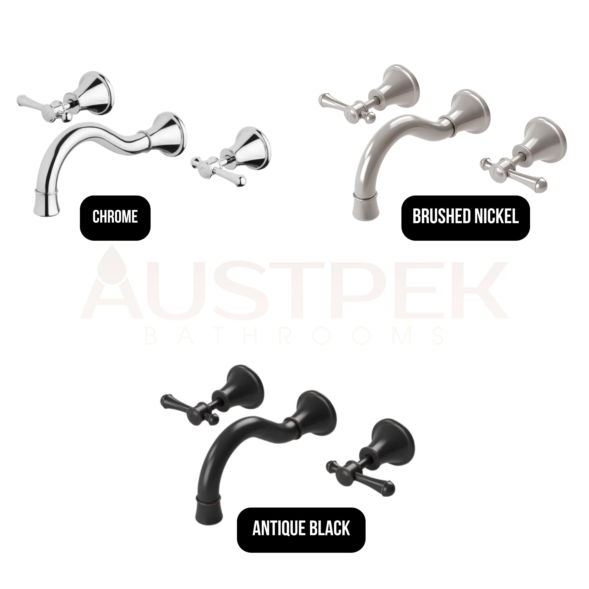 PHOENIX NOSTALGIA THREE-PIECE LEVER BASIN AND BATH SET 180MM SHEPHERDS CROOK CHROME