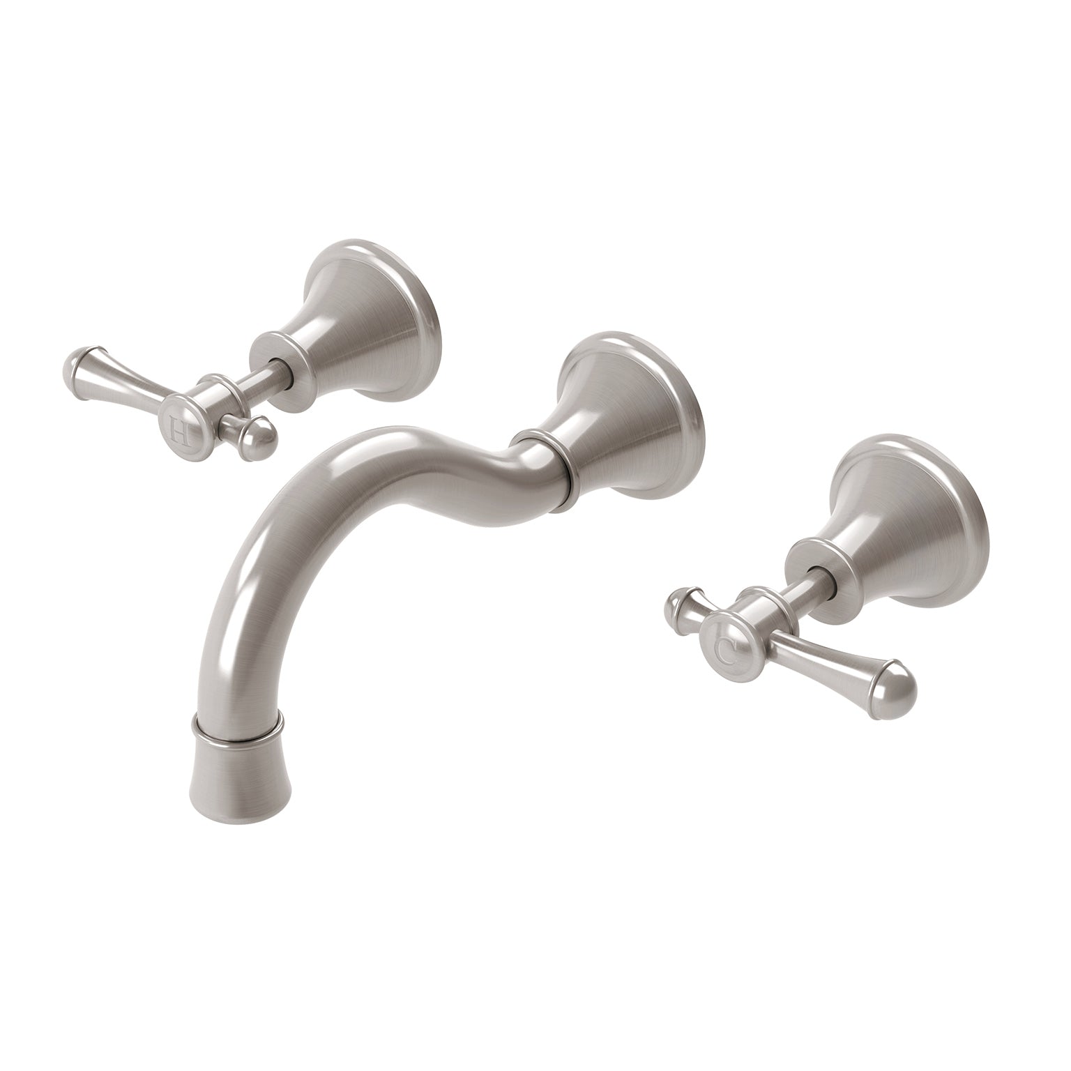 PHOENIX NOSTALGIA THREE-PIECE LEVER BASIN AND BATH SET 180MM SHEPHERDS CROOK BRUSHED NICKEL