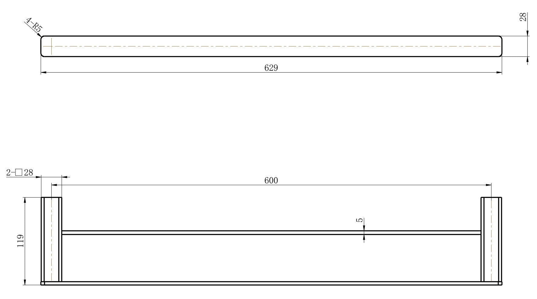 MODERN NATIONAL NOVA DOUBLE TOWEL RAIL 600MM BRUSHED NICKEL