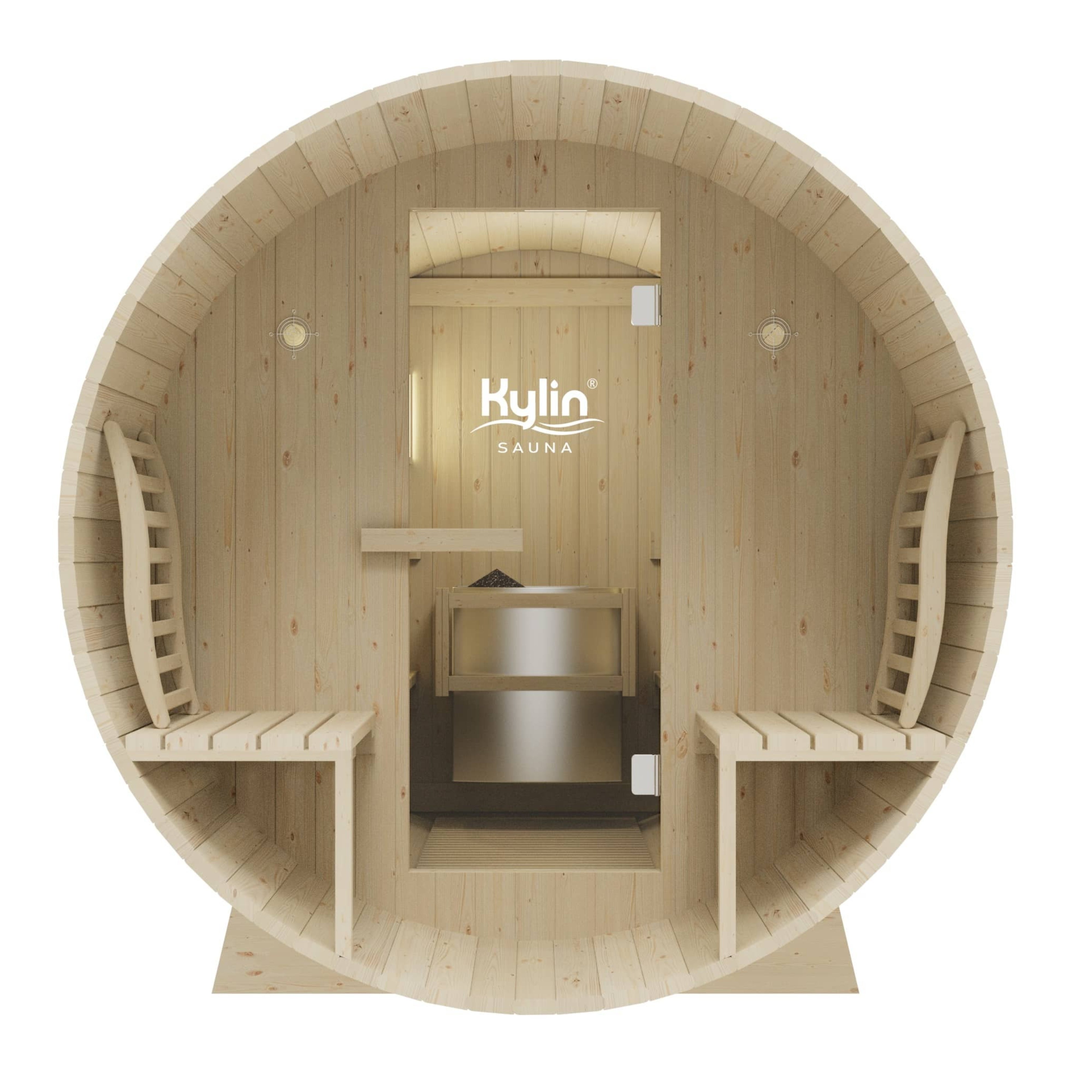 KYLIN 4 PERSON OUTDOOR BARREL SAUNA WITH COVERED PORCH