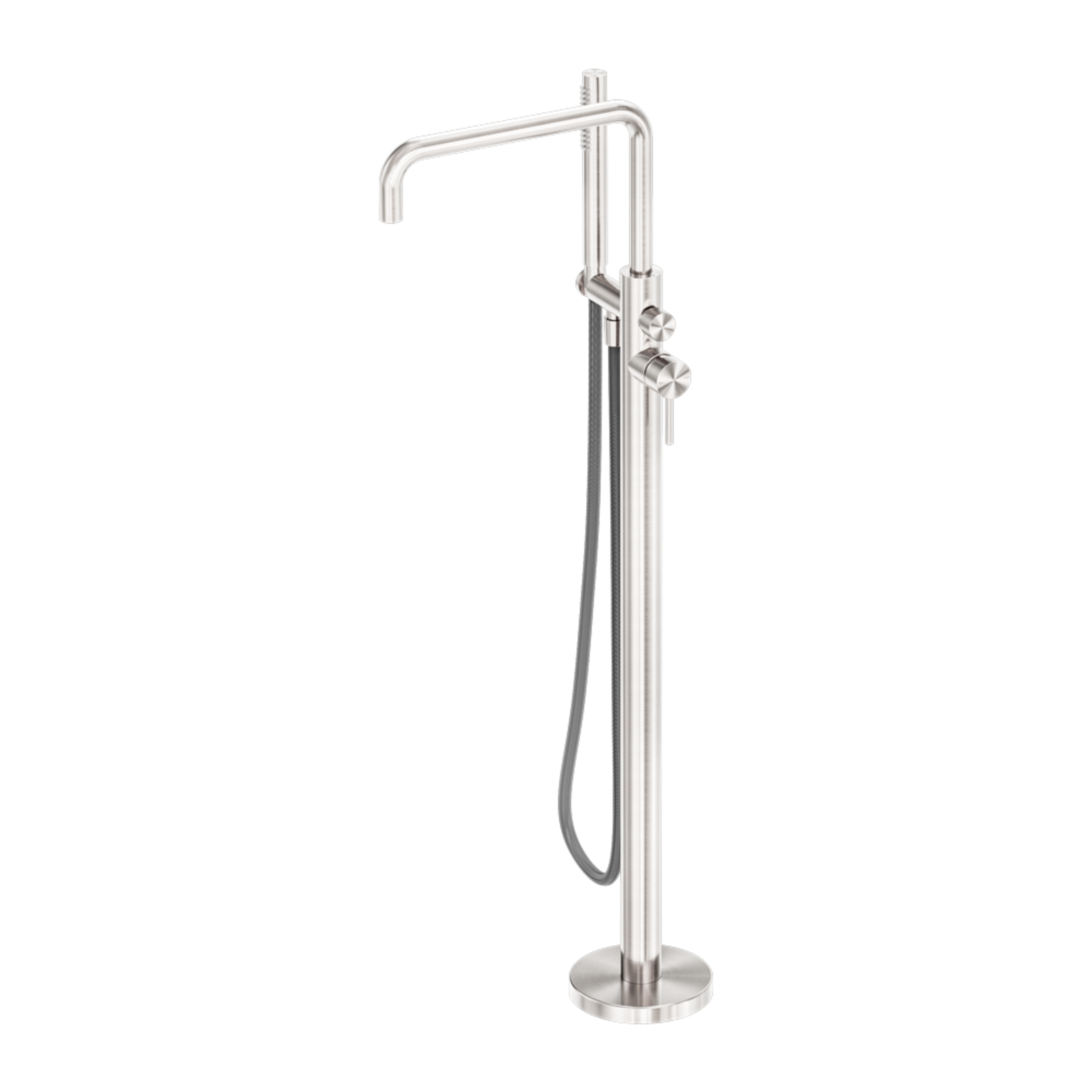 NERO ZEN FREESTANDING BATH MIXER WITH OUTDOOR SHOWER HOSE BRUSHED NICKEL