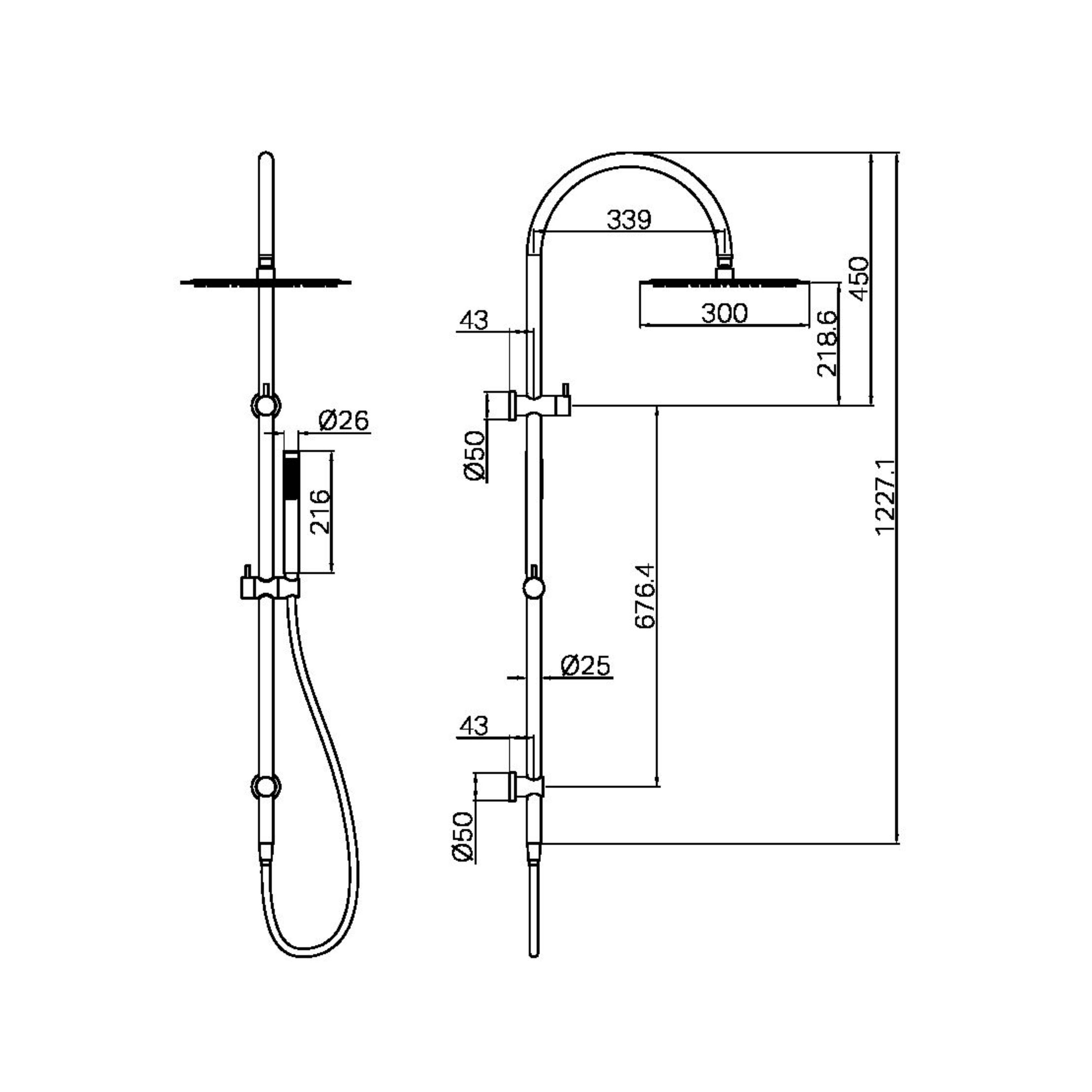 NERO ZEN TWIN SHOWER WITH OUTDOOR SHOWER HOSE BRUSHED NICKEL