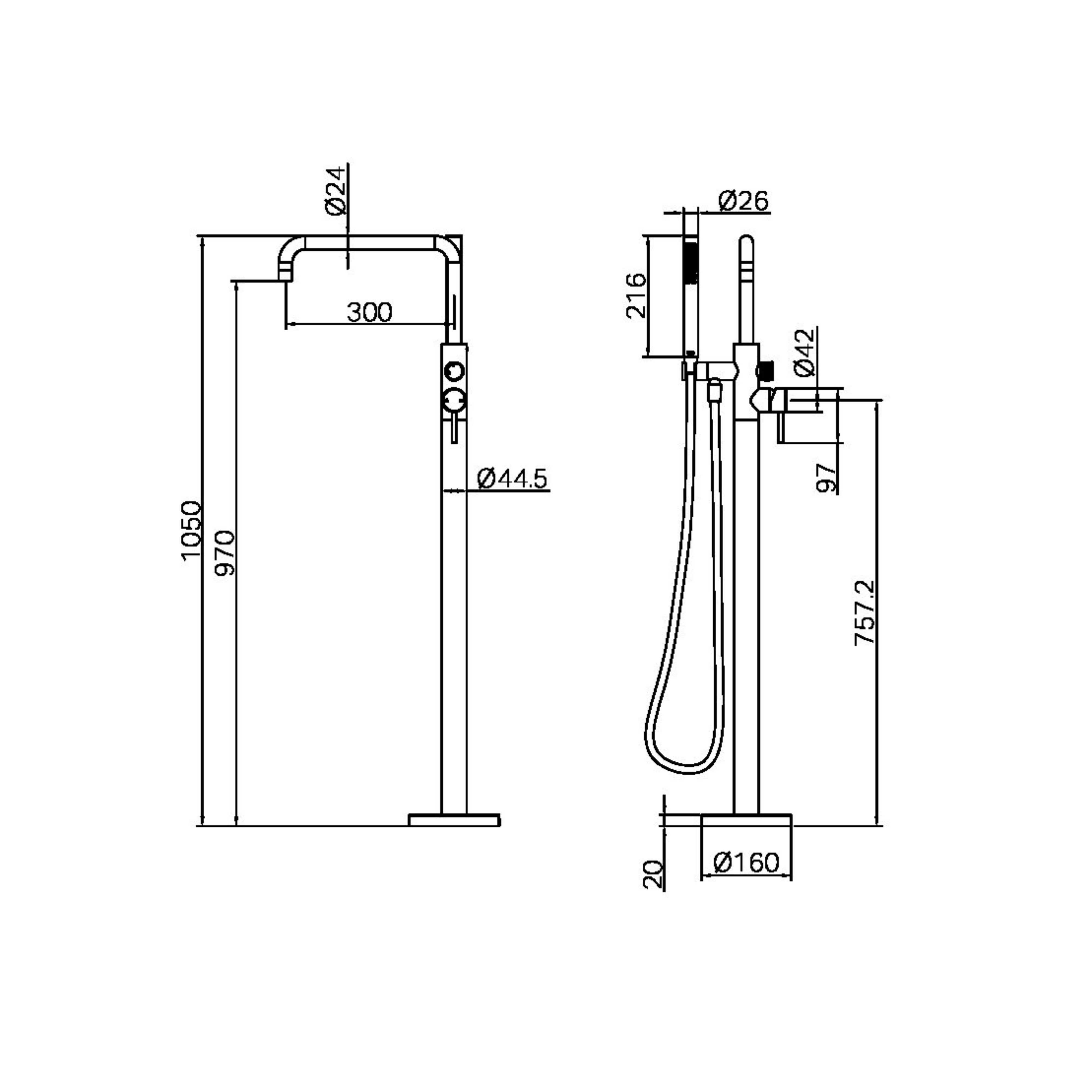 NERO ZEN FREESTANDING BATH MIXER BRUSHED NICKEL