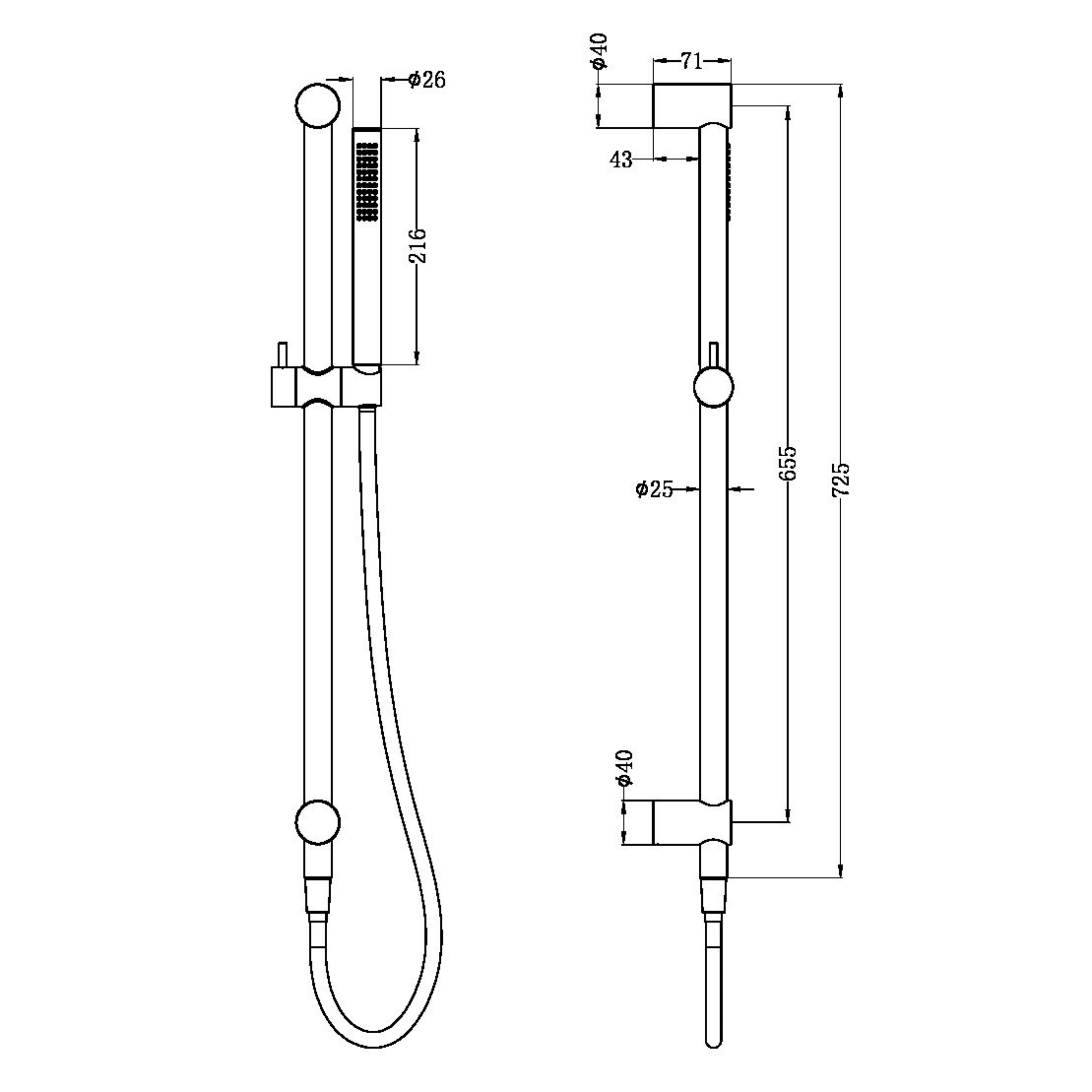 NERO ZEN SHOWER RAIL WITH OUTDOOR SHOWER HOSE BRUSHED BRONZE