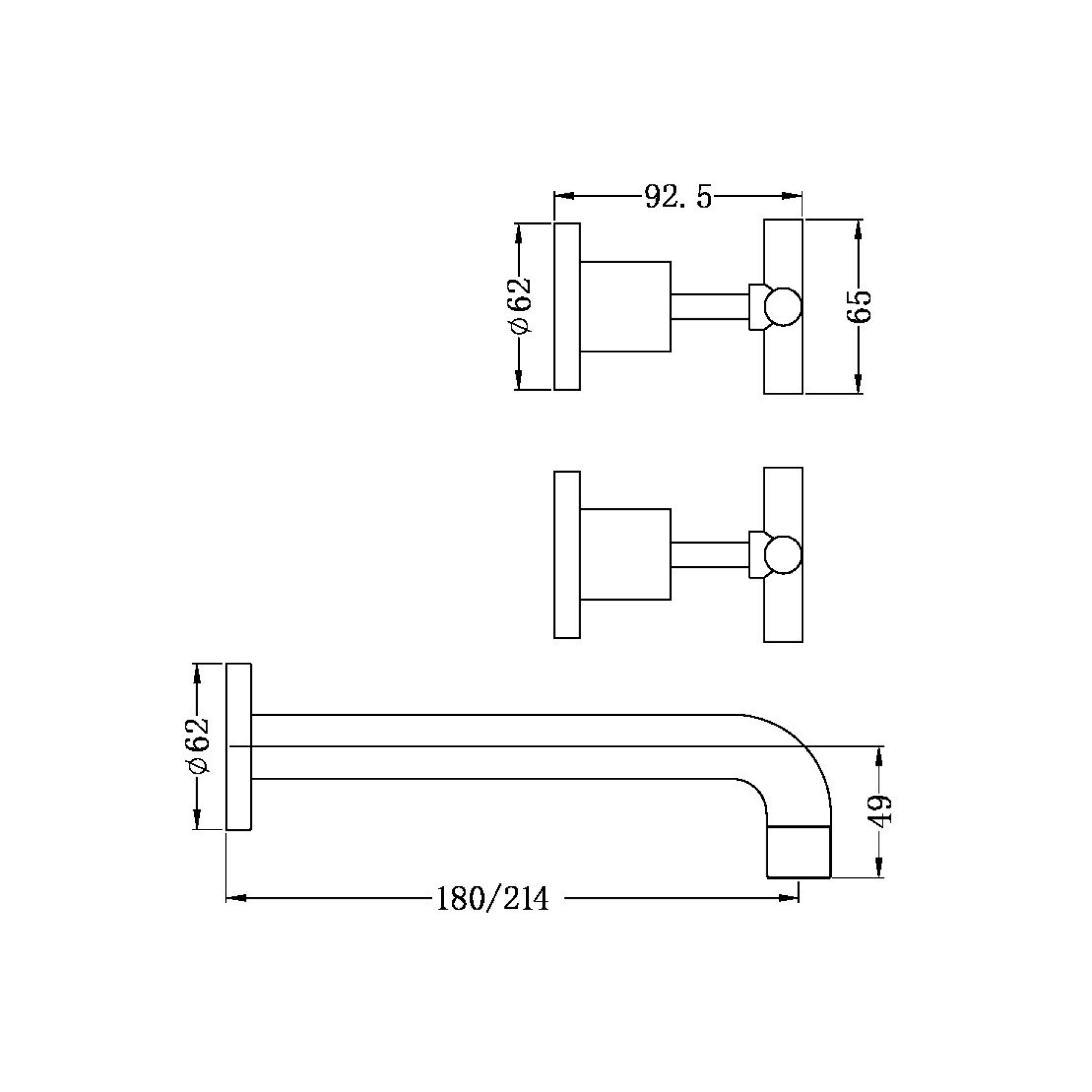 NERO X PLUS WALL BASIN SET MATTE BLACK (AVAILABLE IN 180MM AND 215MM)