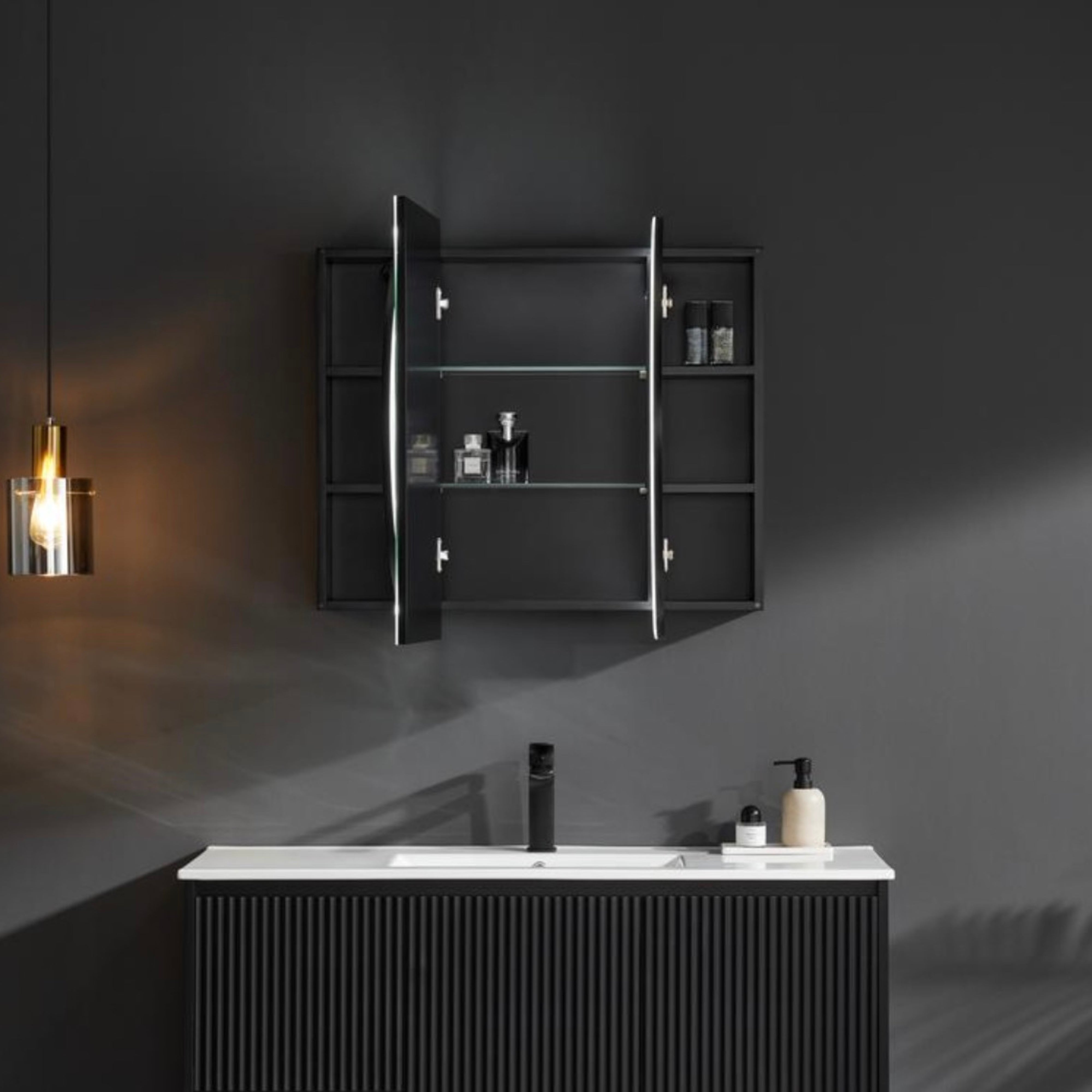 CETO OLIVIA MATTE BLACK MIRROR SHAVING CABINET 750X1200MM