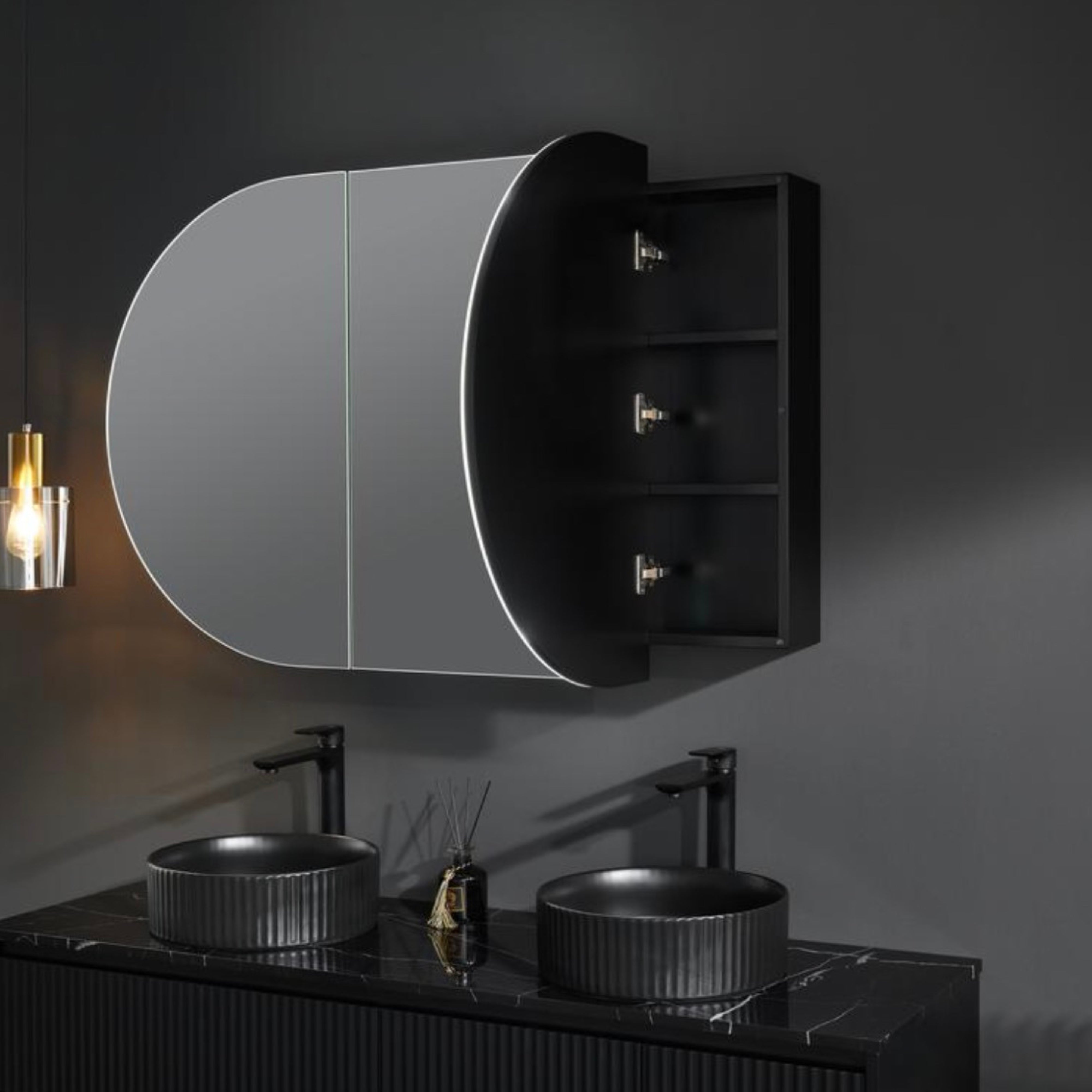 CETO OLIVIA MATTE BLACK MIRROR SHAVING CABINET 800X1500MM