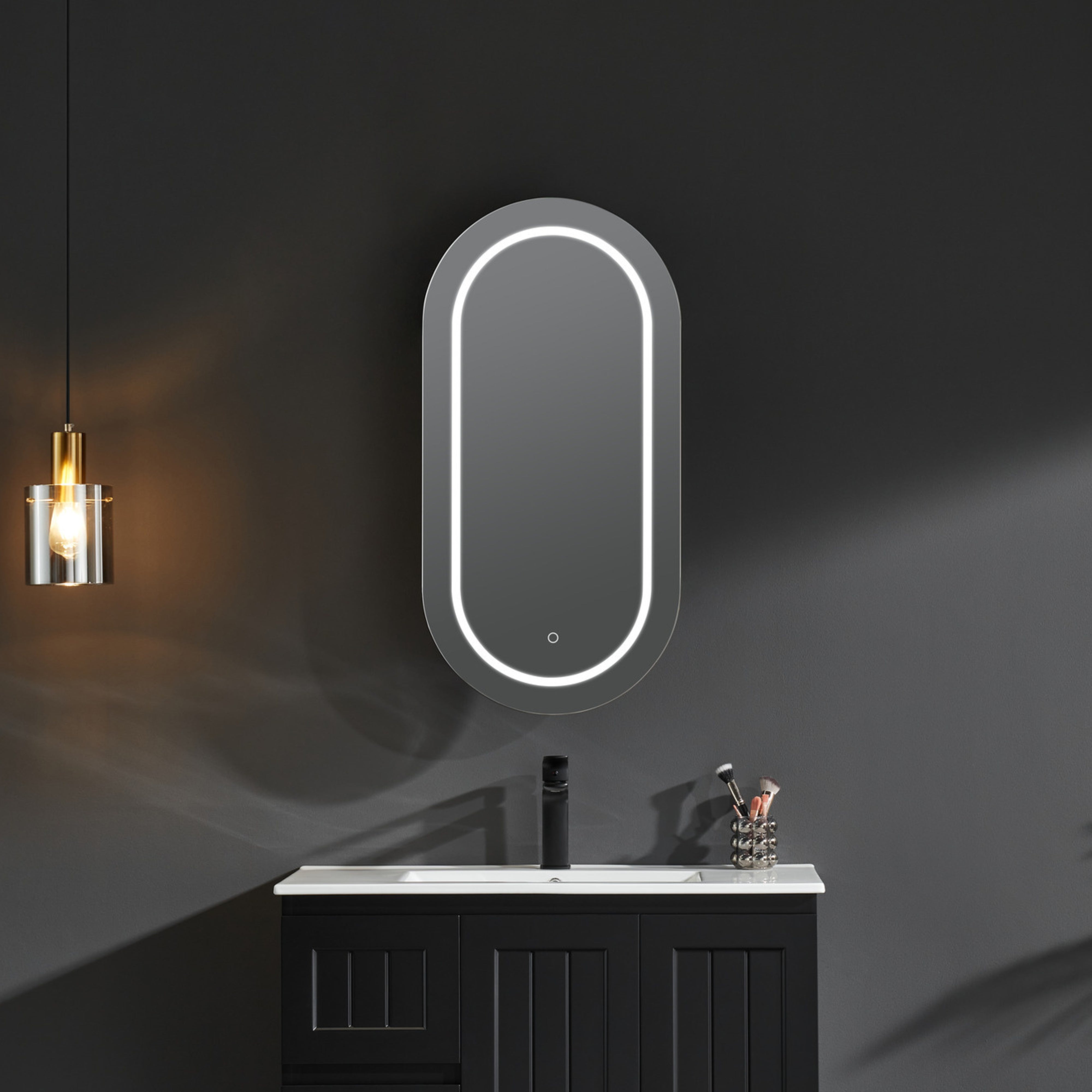 CETO OLIVIA MATTE BLACK LED MIRROR SHAVING CABINET 450X900MM