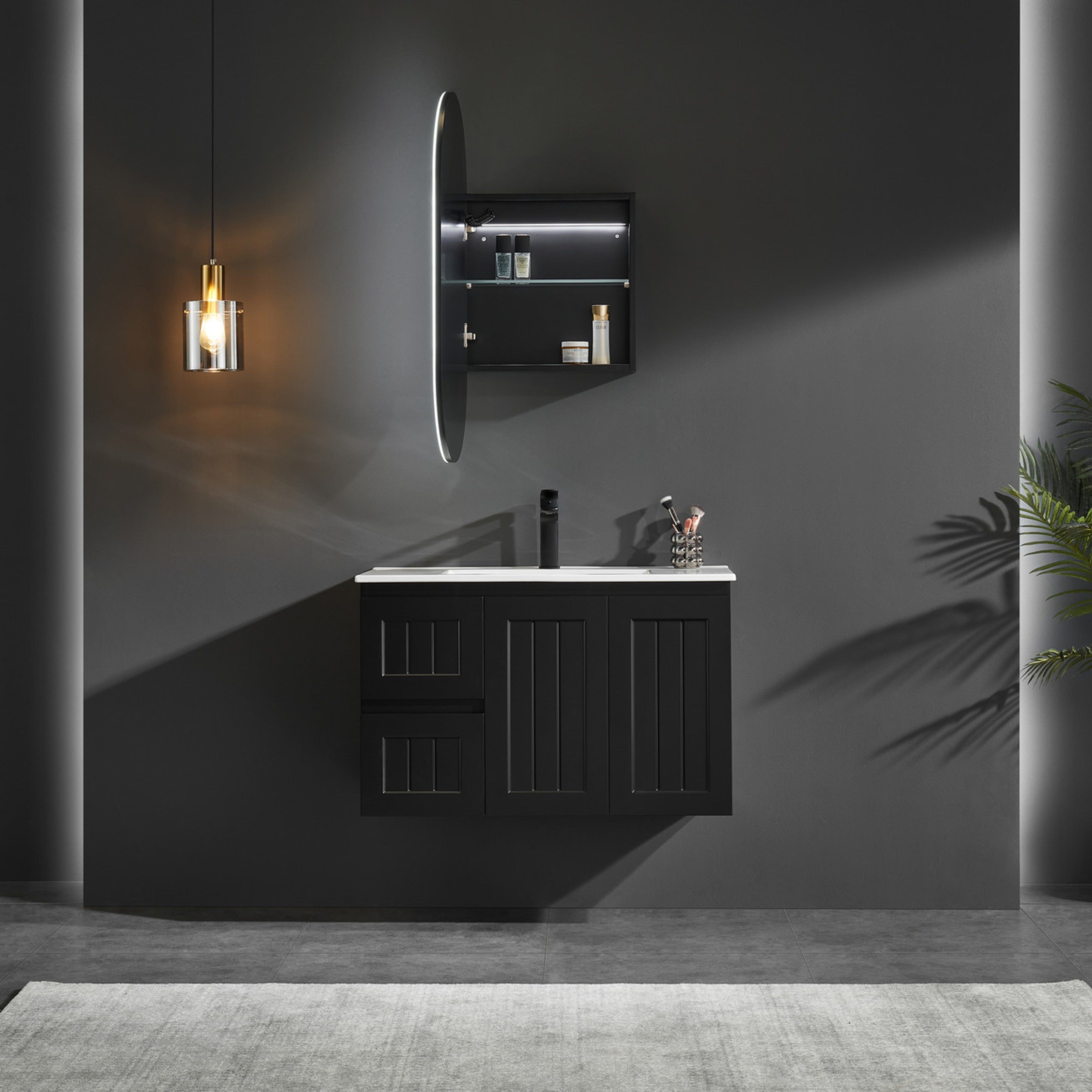 CETO OLIVIA MATTE BLACK LED MIRROR SHAVING CABINET 450X900MM