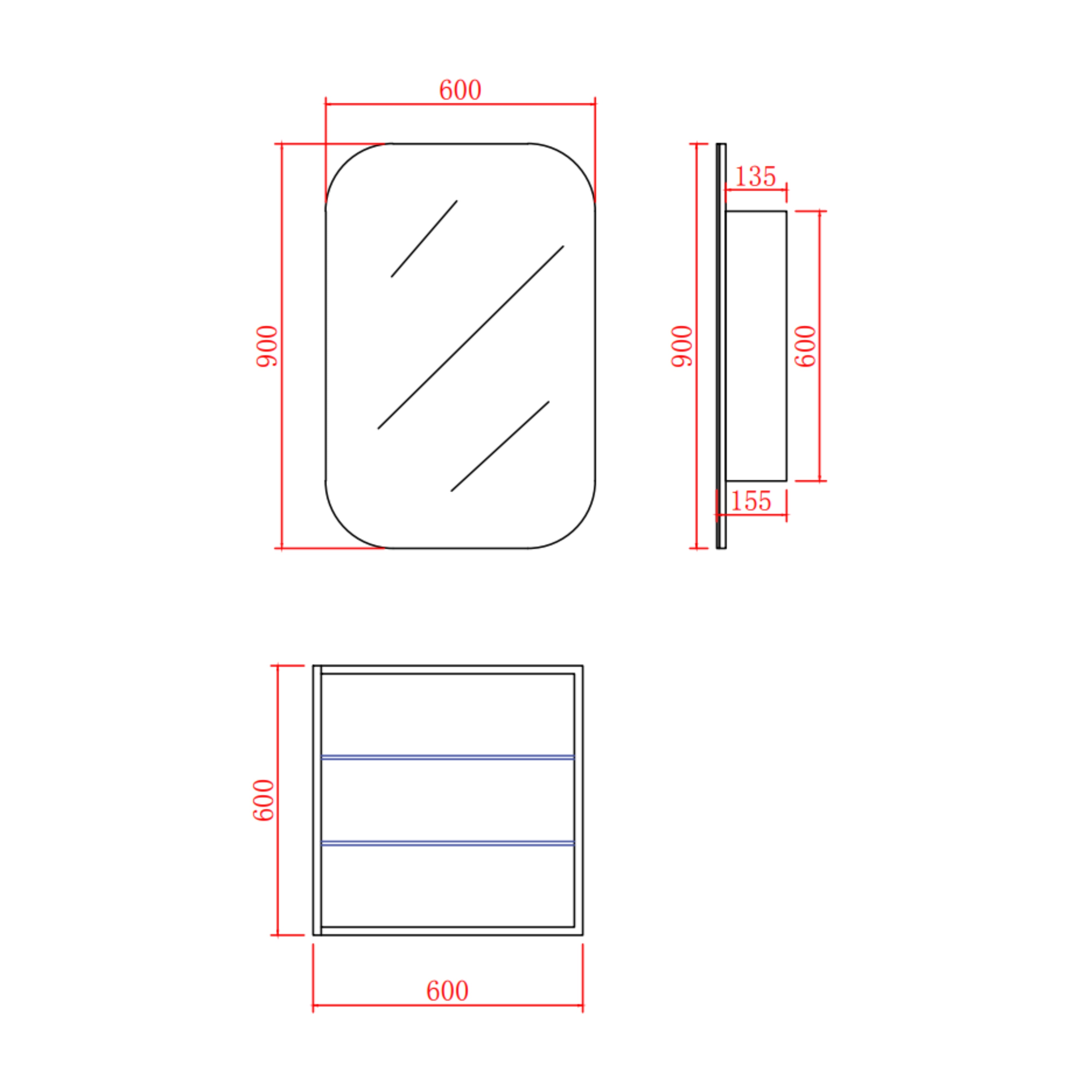 CETO OLIVIA MATTE WHITE MIRROR SHAVING CABINET 600X900MM