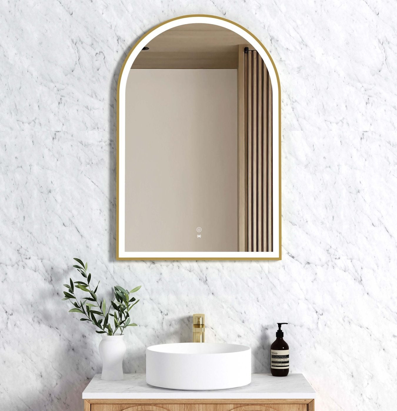 OTTI ARCHIE FRAMED LED MIRROR 3 COLOUR LIGHTS BRUSHED GOLD 600X900MM