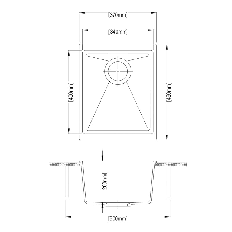 AQUAPERLA SINGLE BOWL KITCHEN SINK BLACK GRANITE 370MM