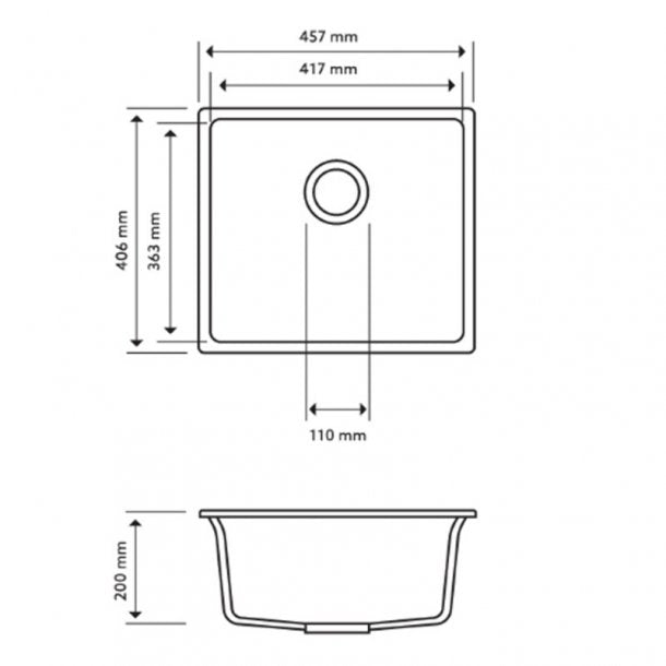 AQUAPERLA SINGLE BOWL KITCHEN SINK BLACK GRANITE 457MM