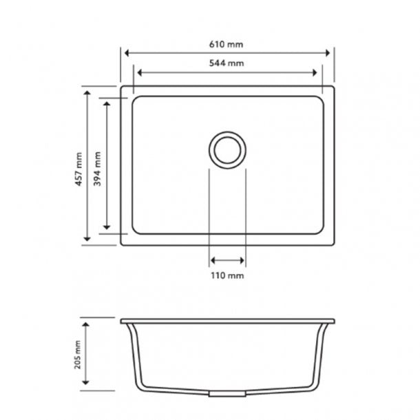 AQUAPERLA SINGLE BOWL KITCHEN SINK BLACK GRANITE 610MM