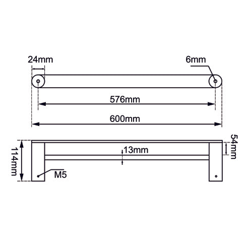 AQUAPERLA RUSHY DOUBLE TOWEL RAIL MATTE BLACK (AVAILABLE IN 600MM AND 800MM)