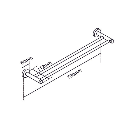 AQUAPERLA LUCID PIN CUTTABLE DOUBLE TOWEL RAIL 790MM BLACK