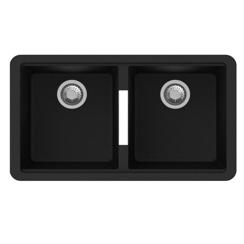 AQUAPERLA DOUBLE BOWL KITCHEN SINK BLACK GRANITE 824MM