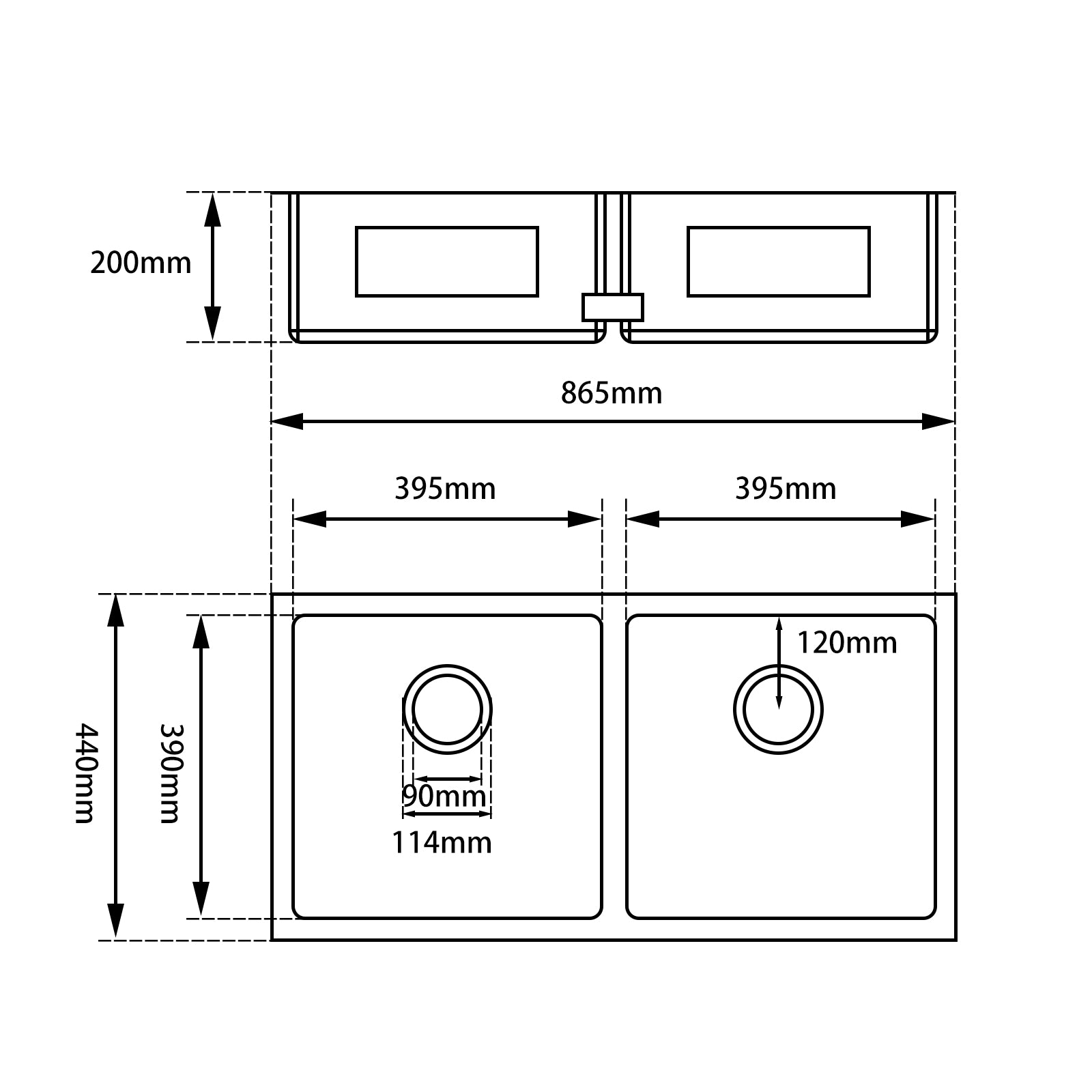 AQUAPERLA STAINLESS STEEL DOUBLE BOWL KITCHEN BOWL GUN METAL GREY 860MM