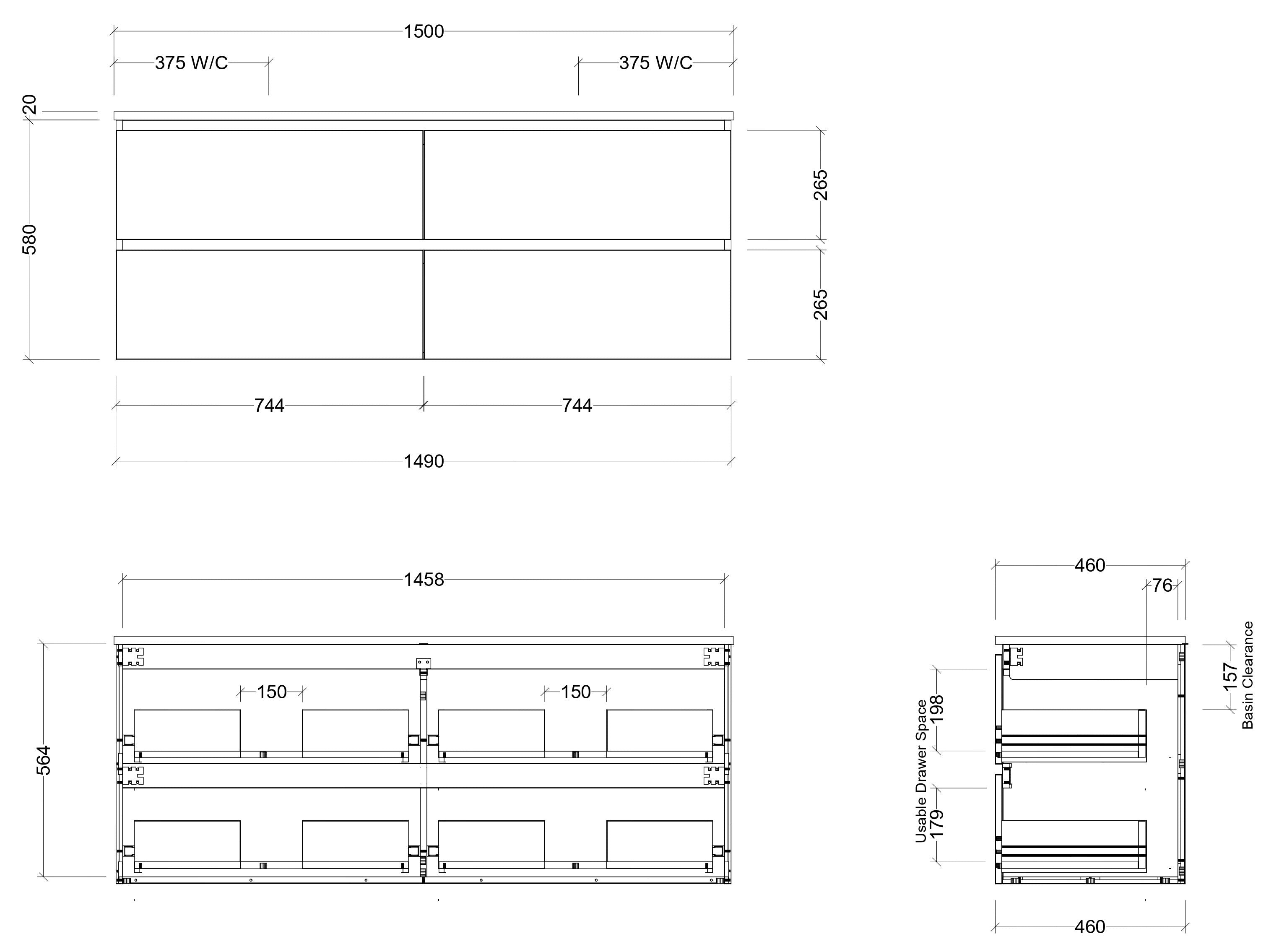 TIMBERLINE OXBOW CUSTOM WALL HUNG VANITY (ALL SIZING)