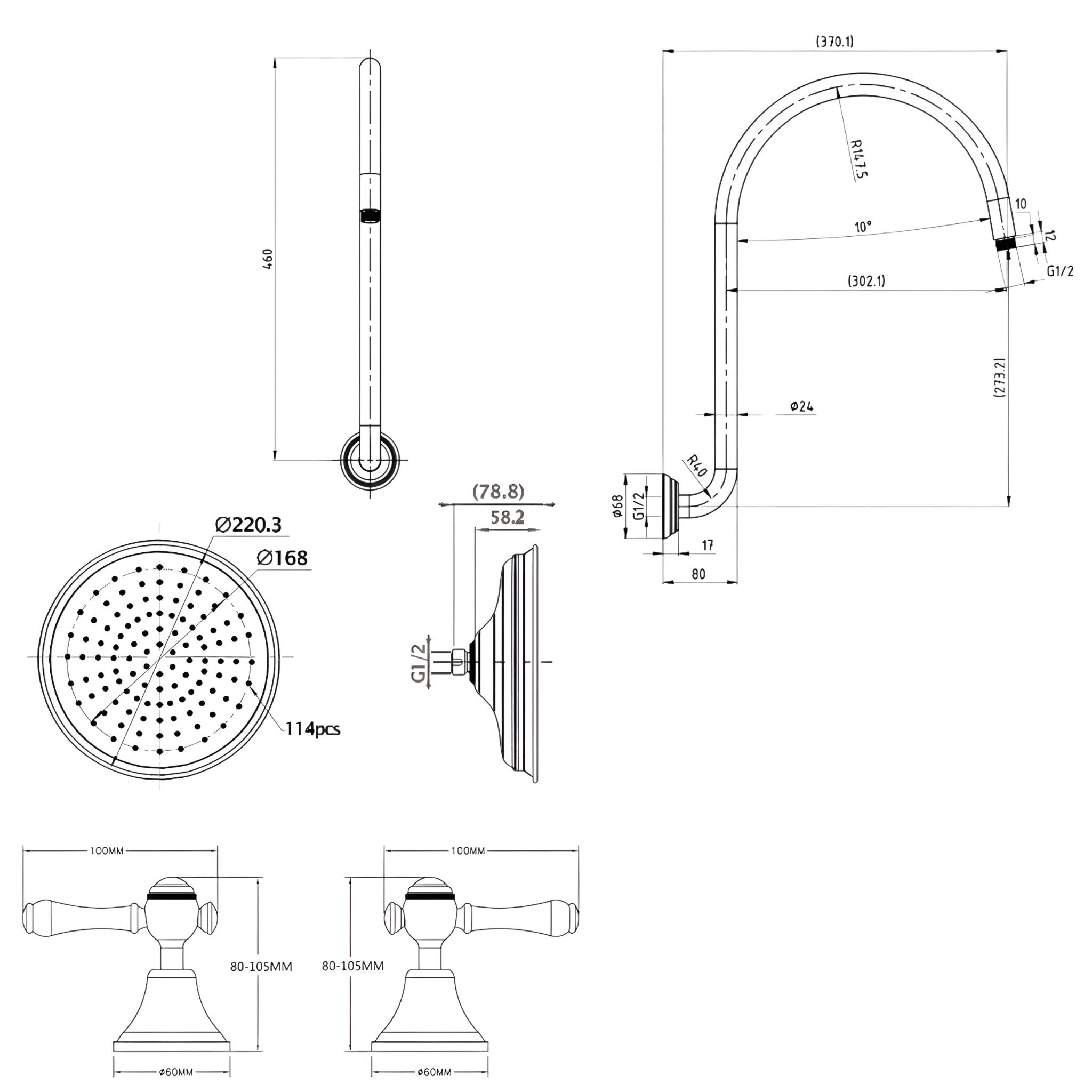 LINKWARE AUGUSTINE LEAD FREE SHOWER SET 460MM CHROME