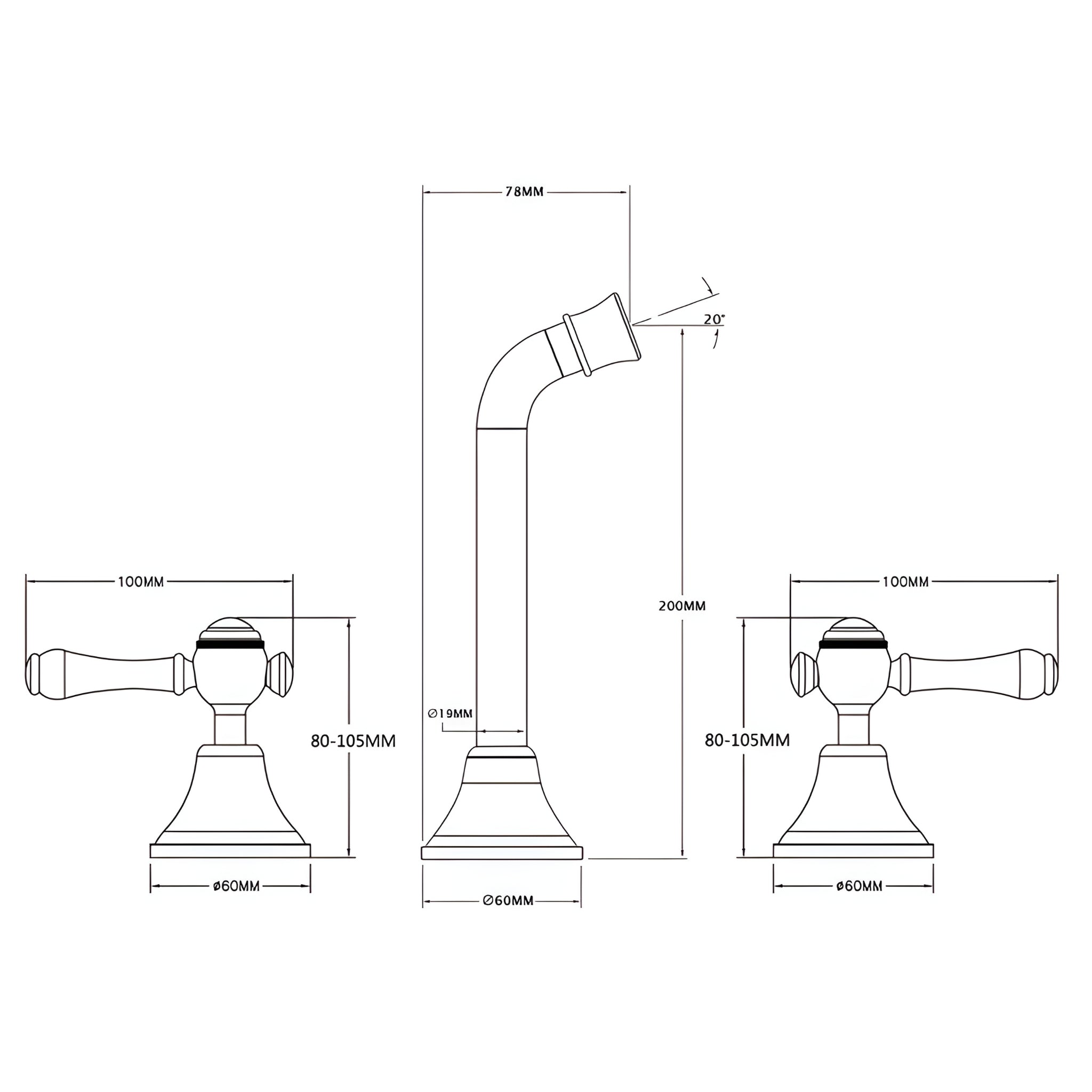 LINKWARE AUGUSTINE LEAD FREE WALL BASIN / BATH MIXER SET 200MM CHROME