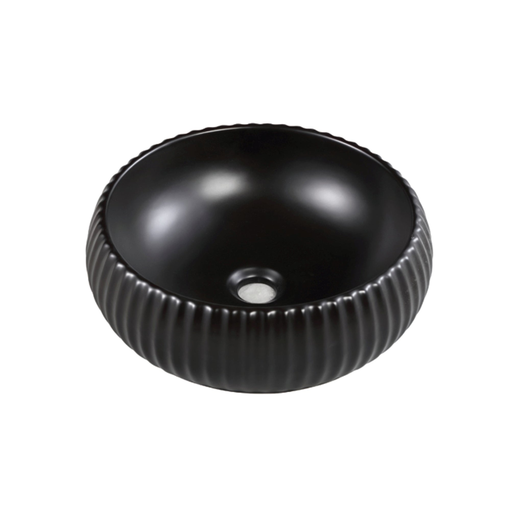 CETO CASCADE FLUTED ROUND ABOVE COUNTER BASIN MATTE BLACK 400MM