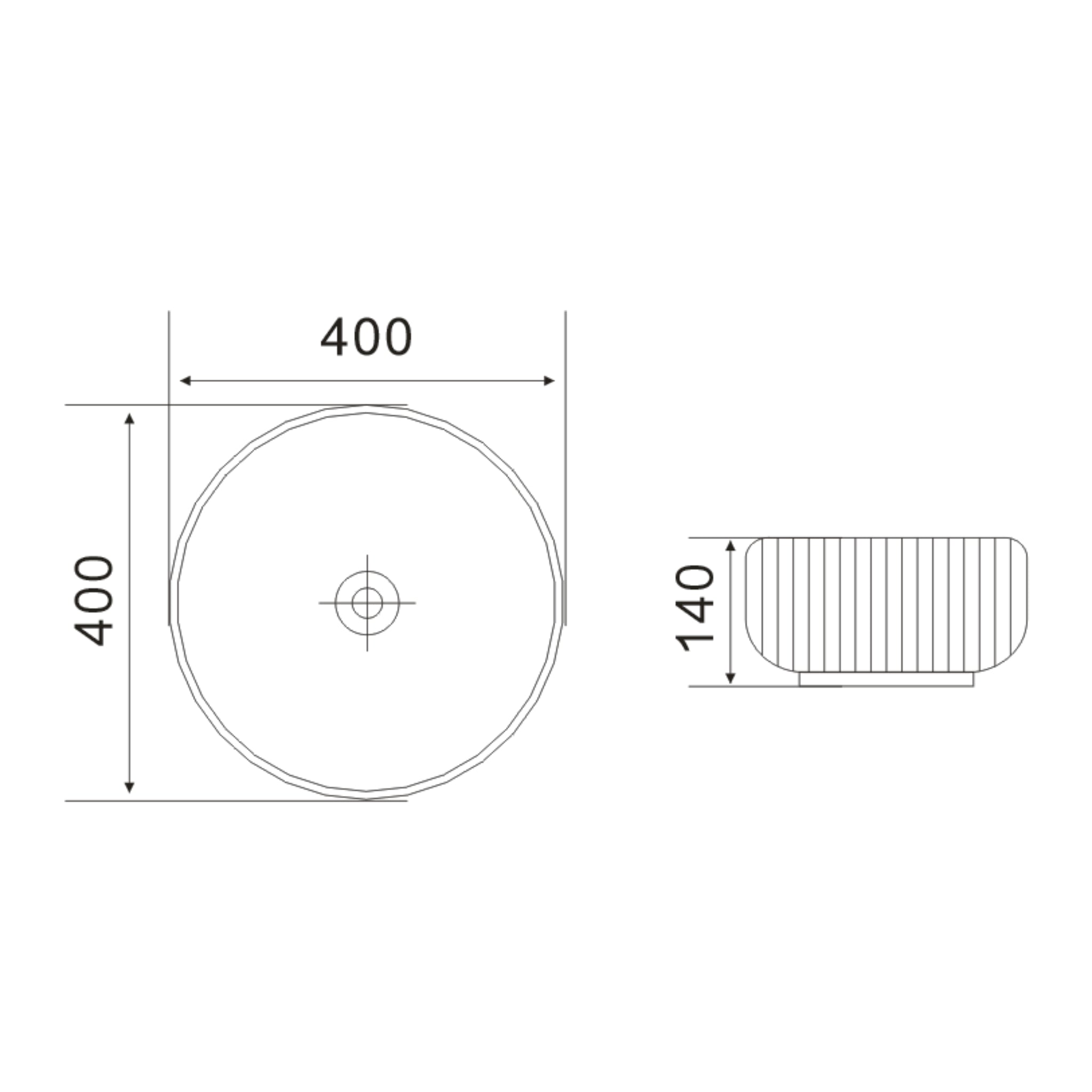 CETO CASCADE FLUTED ROUND ABOVE COUNTER BASIN GLOSS WHITE 400MM