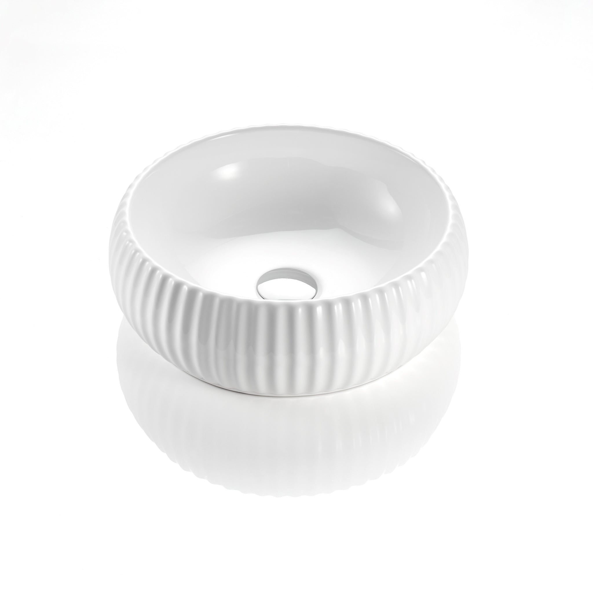 CETO CASCADE FLUTED ROUND ABOVE COUNTER BASIN GLOSS WHITE 400MM