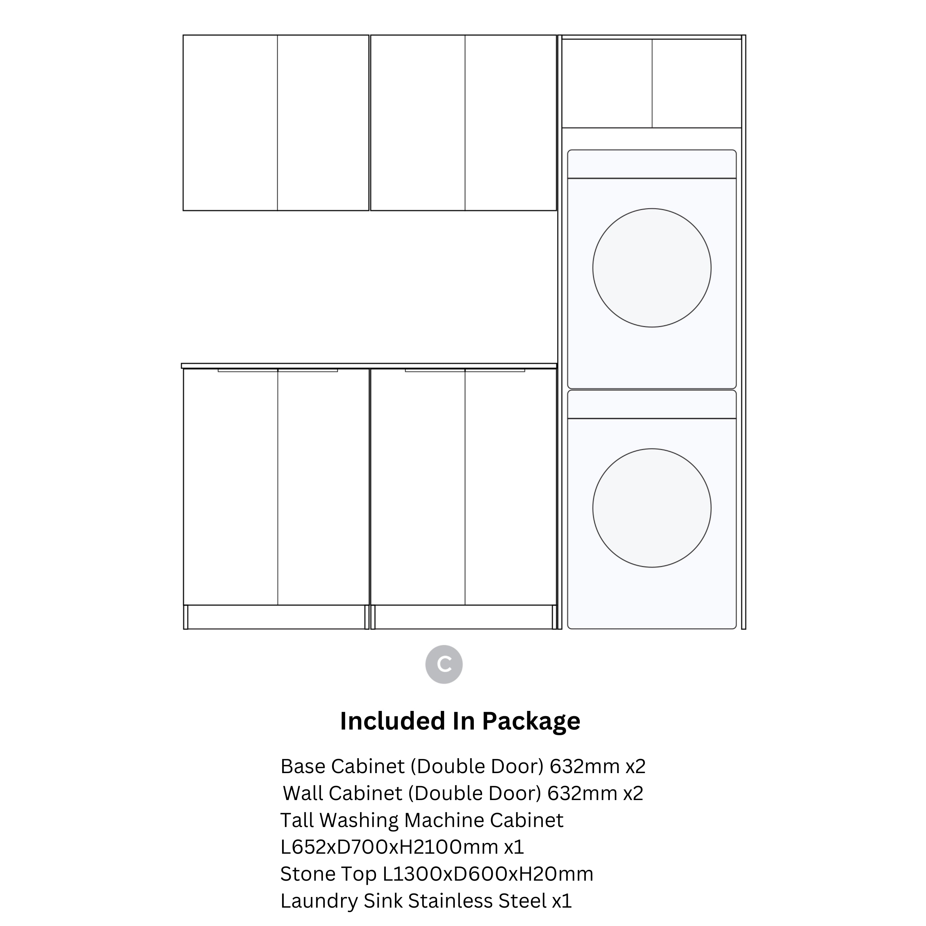 OTTI NOOSA MATTE WHITE 1960MM LAUNDRY AND WALL CABINET WITH STONE TOP & SINK (PACKAGE-C)