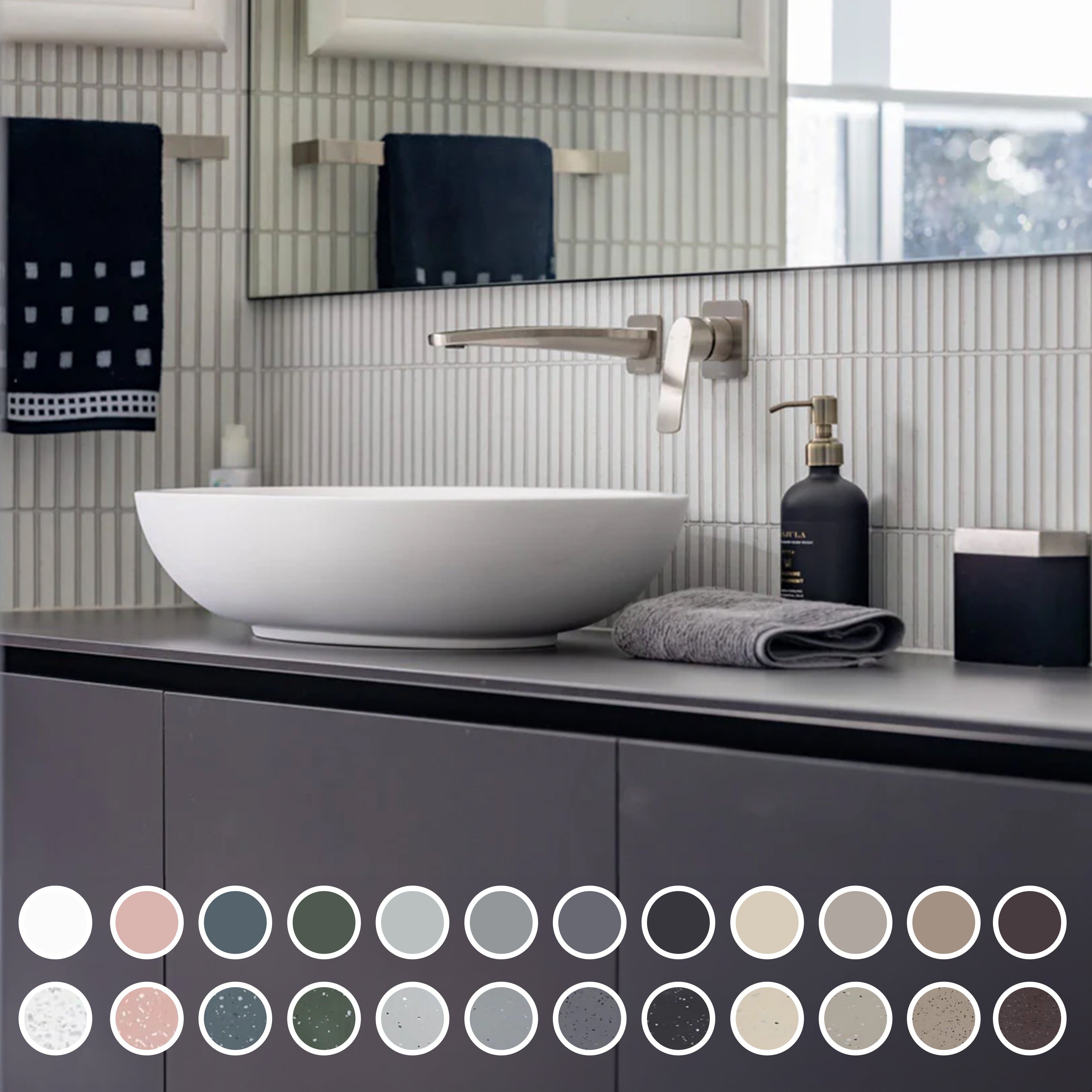 PIETRA BIANCA VALENTINA ABOVE COUNTER STONE BASIN WITH CUSTOM COLOURS 700MM