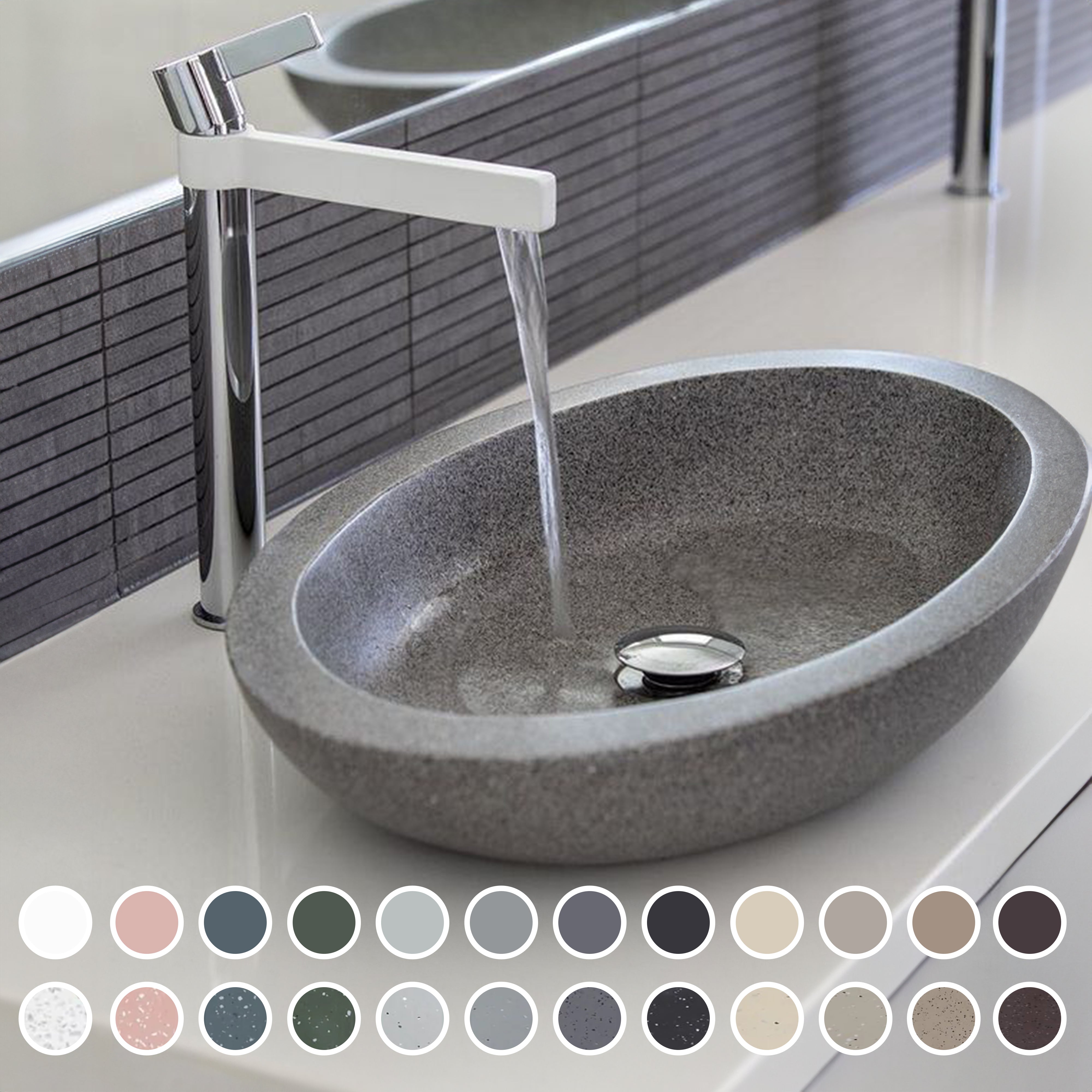 PIETRA BIANCA VIVIAN ABOVE COUNTER STONE BASIN WITH CUSTOM COLOURS 600MM