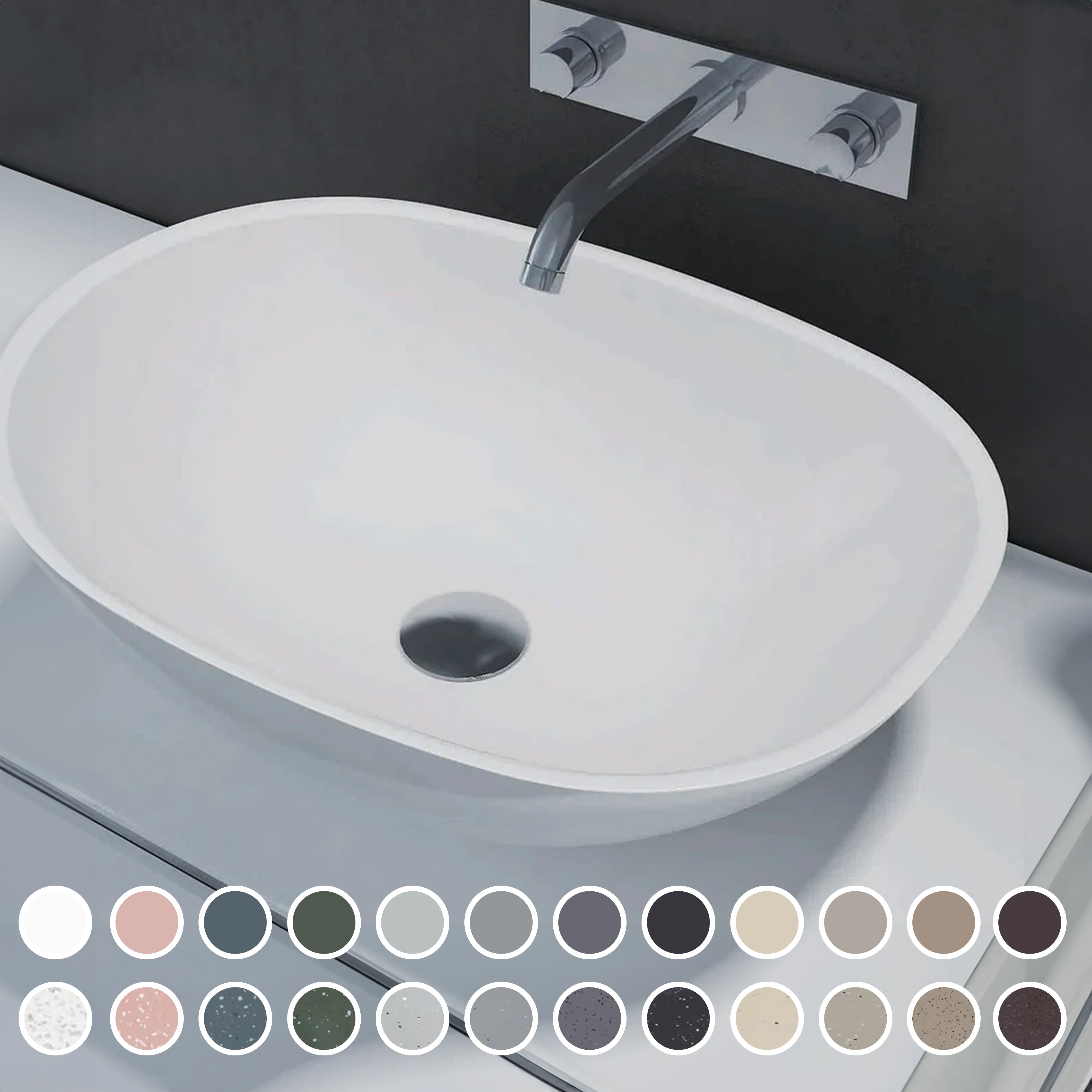 PIETRA BIANCA JULIA ABOVE COUNTER STONE BASIN WITH CUSTOM COLOURS 550MM