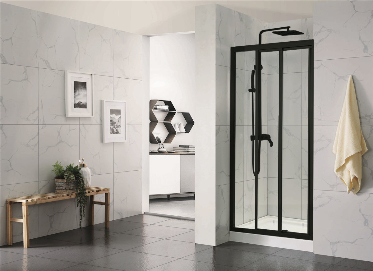 COVEY 3 PANEL SEMI-FRAMED SLIDING SHOWER SCREEN BLACK