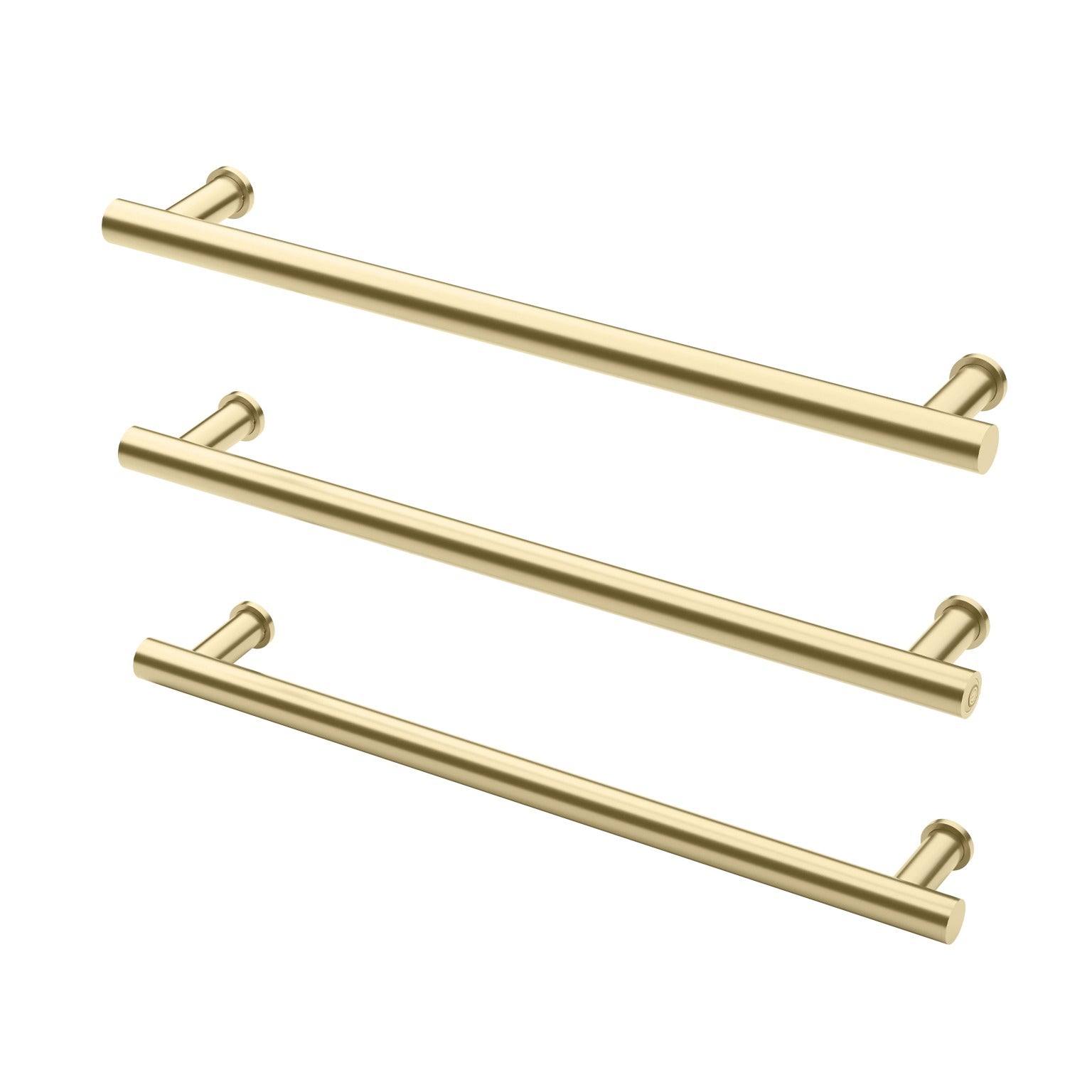 PHOENIX ROUND TRIPLE HEATED TOWEL RAIL BRUSHED GOLD (AVAILABLE IN 600MM AND 800MM)