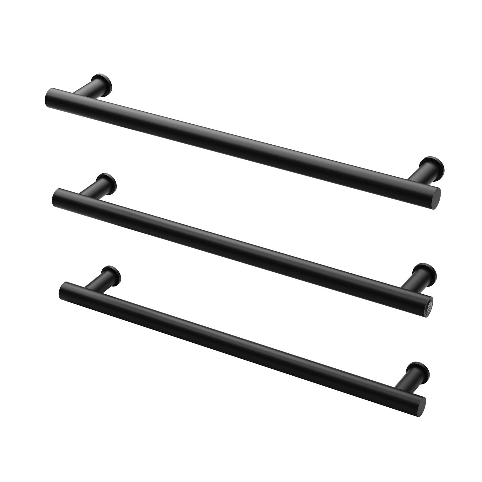 PHOENIX ROUND TRIPLE HEATED TOWEL RAIL MATTE BLACK (AVAILABLE IN 600MM AND 800MM)