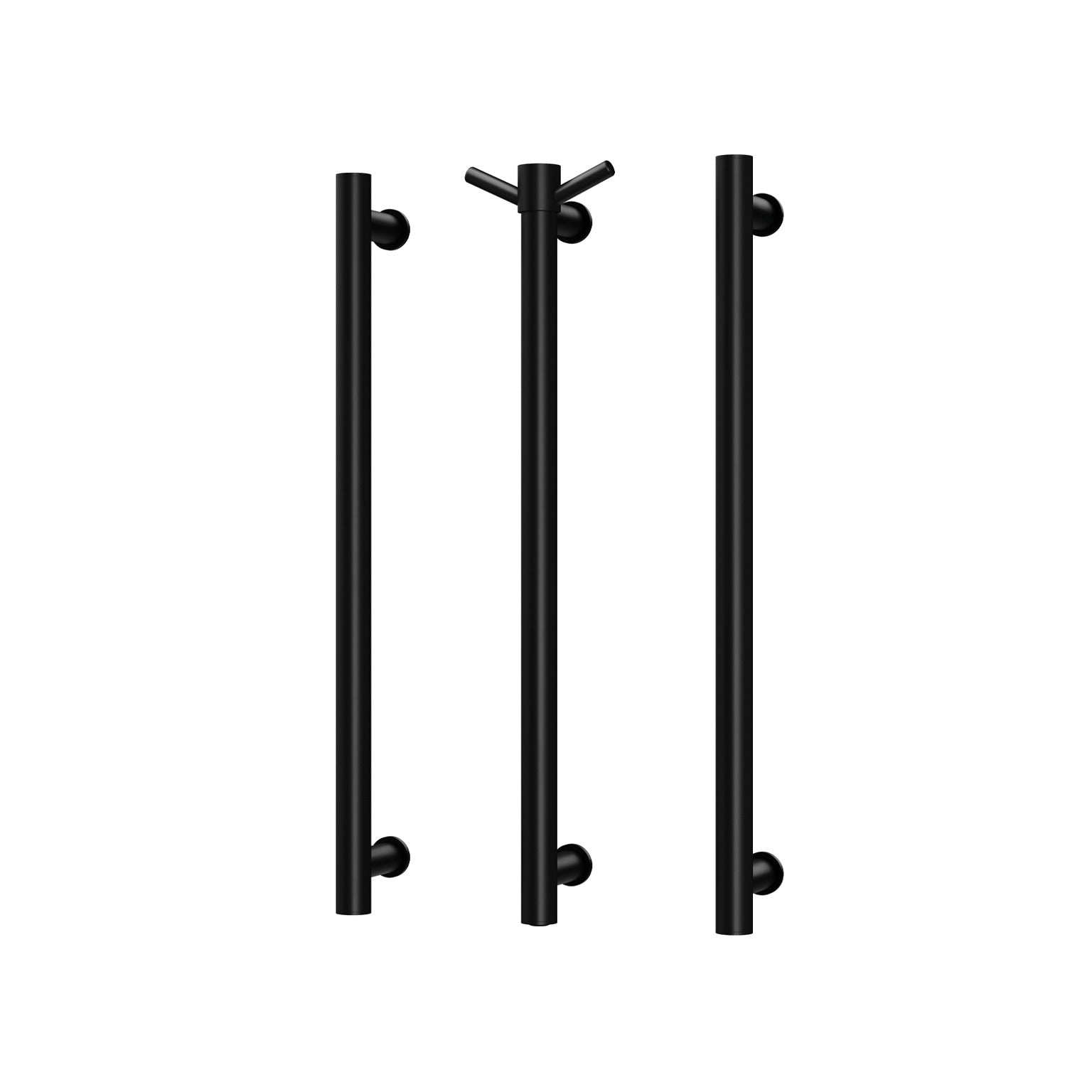 PHOENIX ROUND TRIPLE HEATED TOWEL RAIL MATTE BLACK (AVAILABLE IN 600MM AND 800MM)