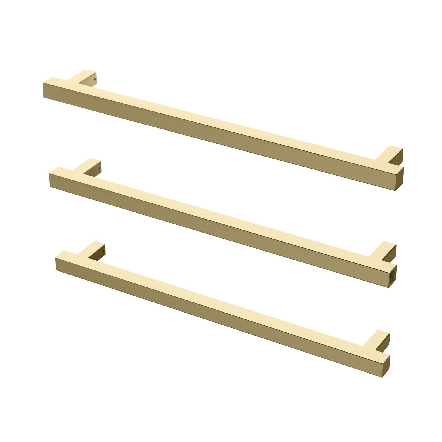 PHOENIX SQUARE TRIPLE HEATED TOWEL RAIL BRUSHED GOLD (AVAILABLE IN 600MM AND 800MM)