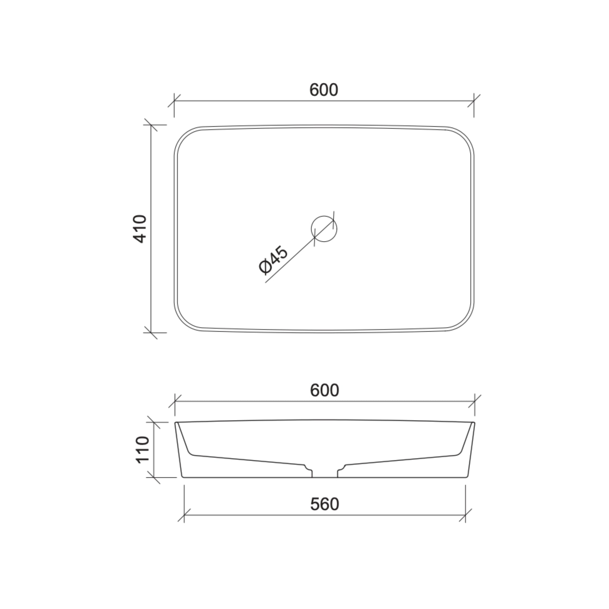 TIMBERLINE QUILL ABOVE COUNTER BASIN GLOSS WHITE 600MM