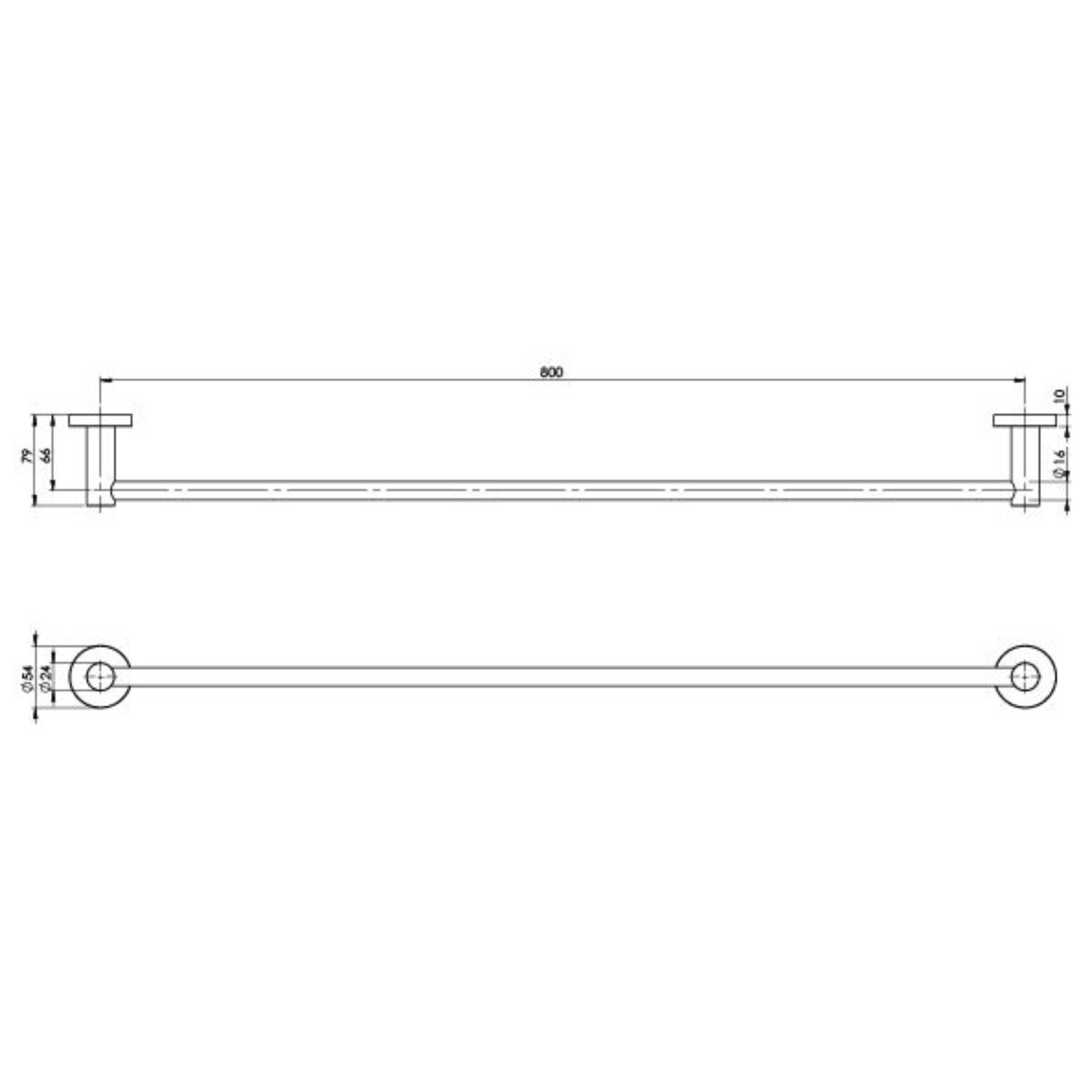 PHOENIX RADII SINGLE NON-HEATED TOWEL RAIL ROUND PLATE BRUSHED CARBON 800MM